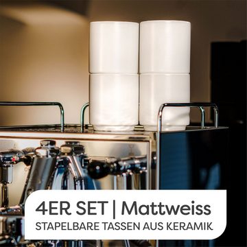 Cosumy Cappuccinotasse 4er Set Cappuccino Keramik Kaffee Tassen Groß 200 ml ohne Henkel, Keramik, Hitzebeständiges Stapelbares Design - Entworfen für Latte Art - 200 ml