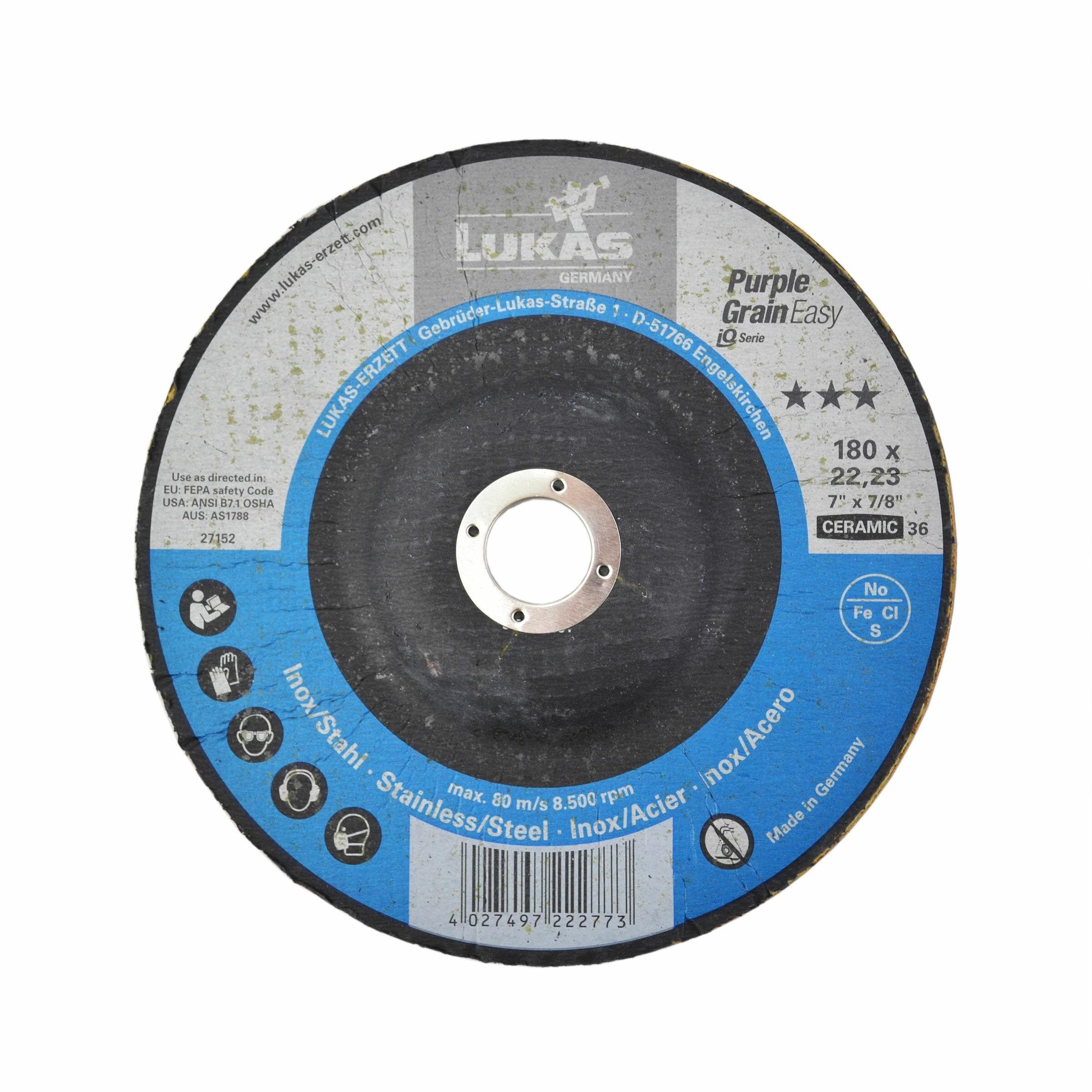 LUKAS-ERZETT Schleifaufsatz LUKAS SCHEIBENSCHLEIFSCHEIBE 180 mm P36 VIOLETTE KÖRNUNG