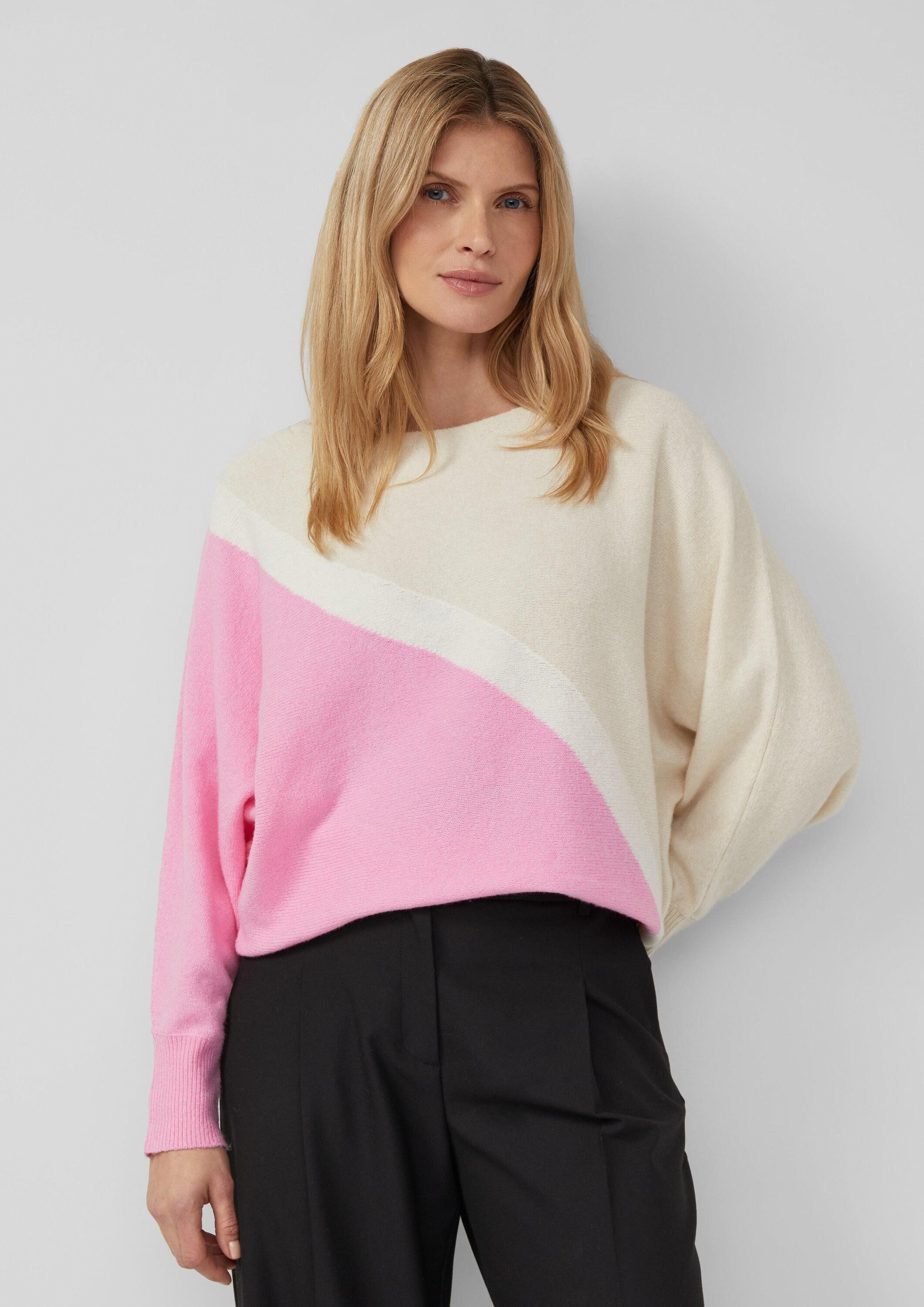 s.Oliver Longpullover Strickpullover Feinstrickpullover mit Fledermausärmeln