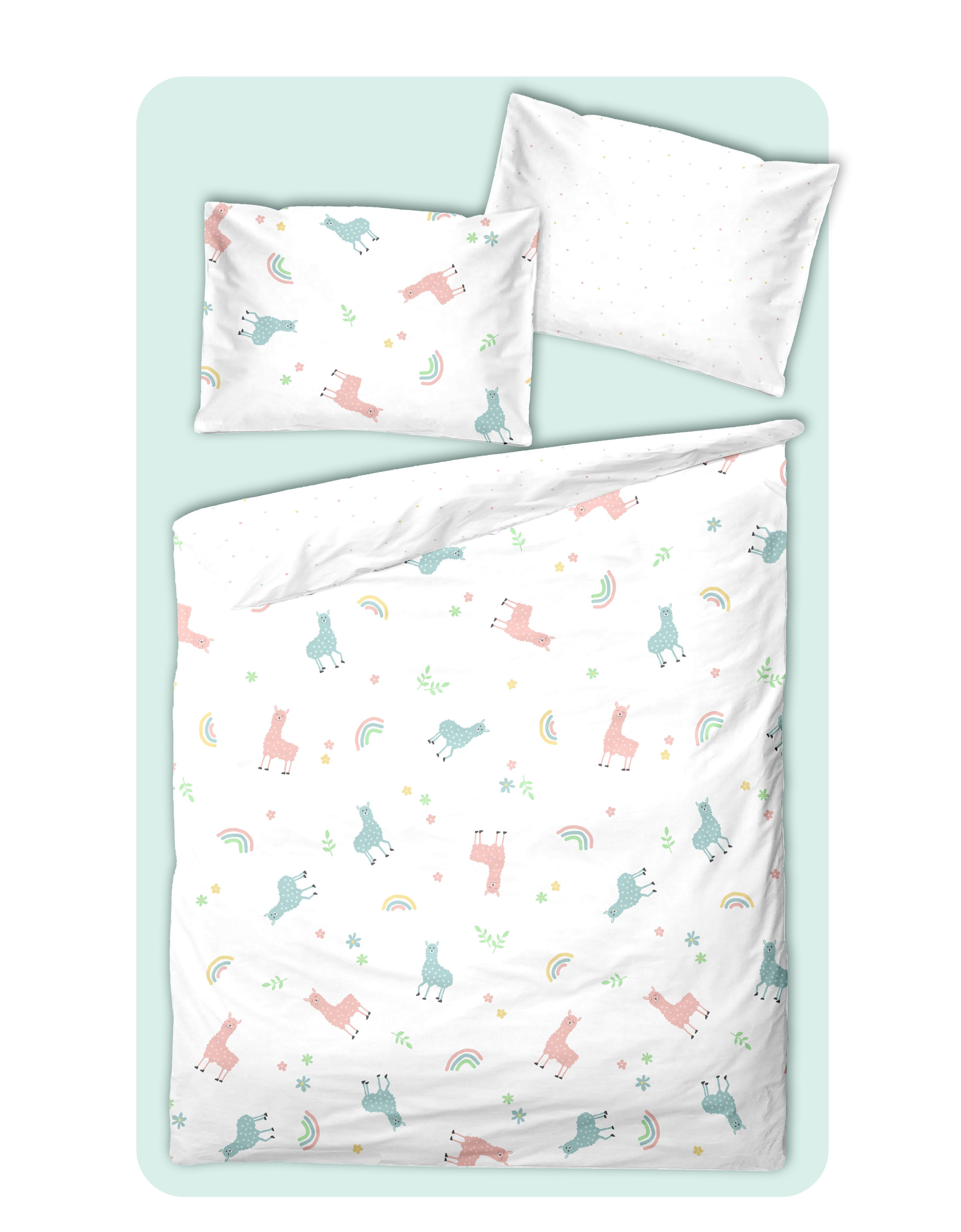 soma Babybettwäsche Perkal Baby Wende Bettwäsche 100x135 Alpaka Lama Regenb günstig online kaufen