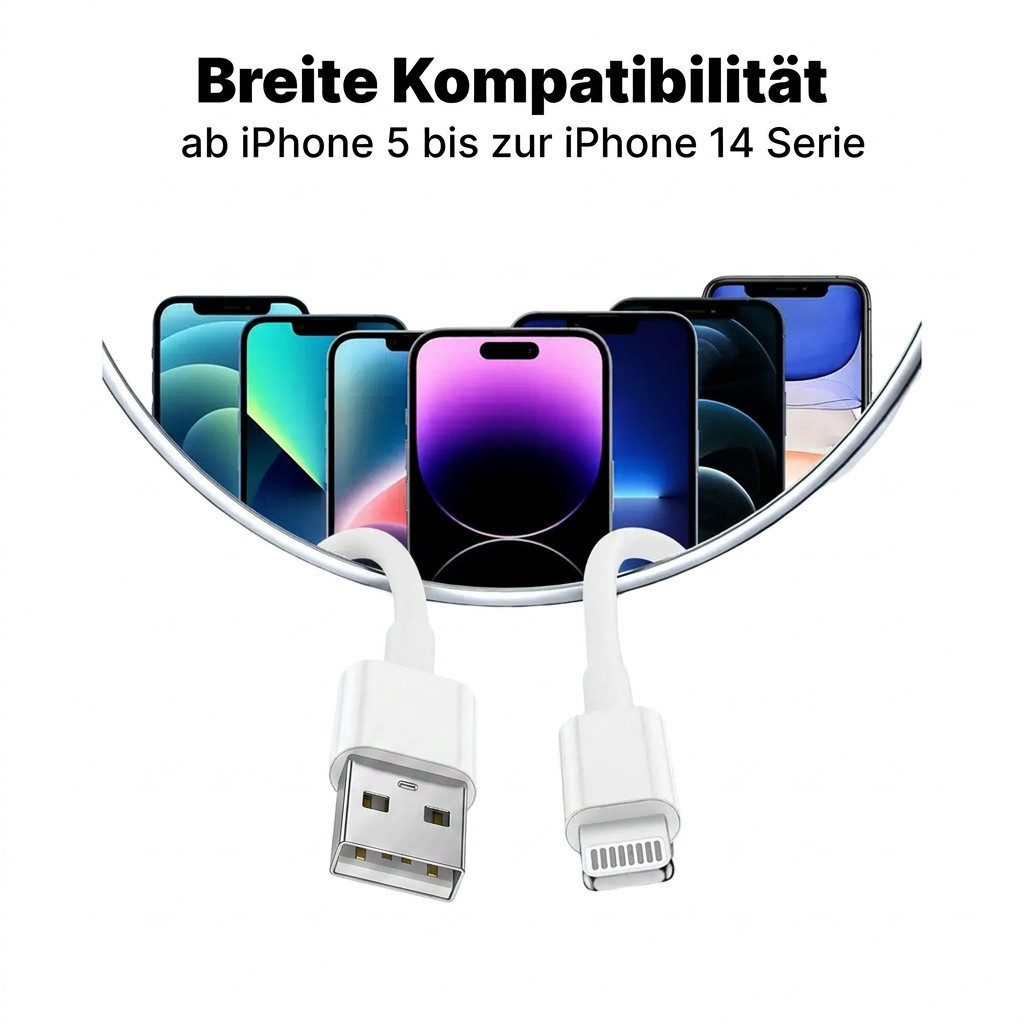 Futurea USB-A auf Lightning Ladekabel für iPhone und Apple Kabel 1m Lightningkabel, USB Typ A, Lightning, USB Typ A, iPhone 14/13/12/11/X/8/7/6, iPad, iPod & Ai – Bild 2 von 5