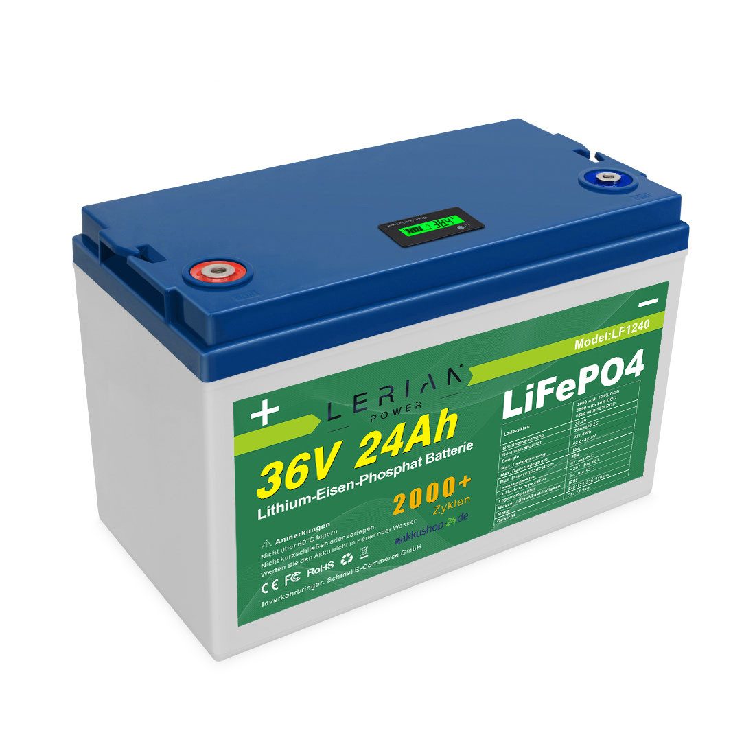 LERIAN POWER LiFePO4 Akku 36V 24Ah 30A 864Wh Lithium-Eisenphosphat-Batterie BMS Akku