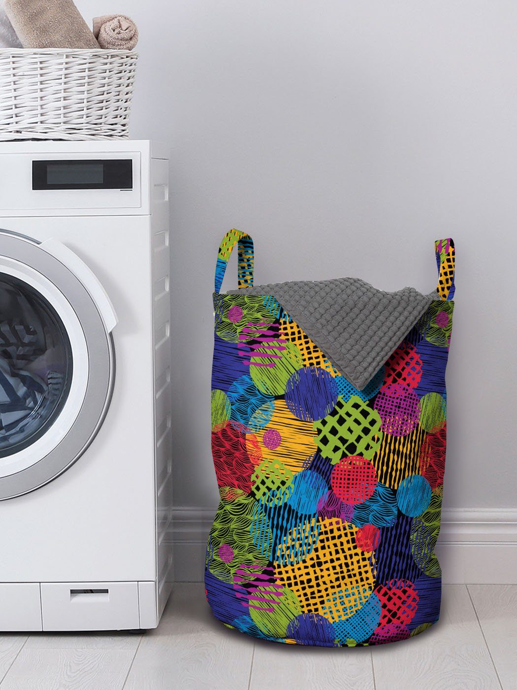 Abakuhaus Wäschesäckchen Wäschekorb mit Waschsalons, Geometrische Griffen irre Kordelzugverschluss Formen Sketchy für
