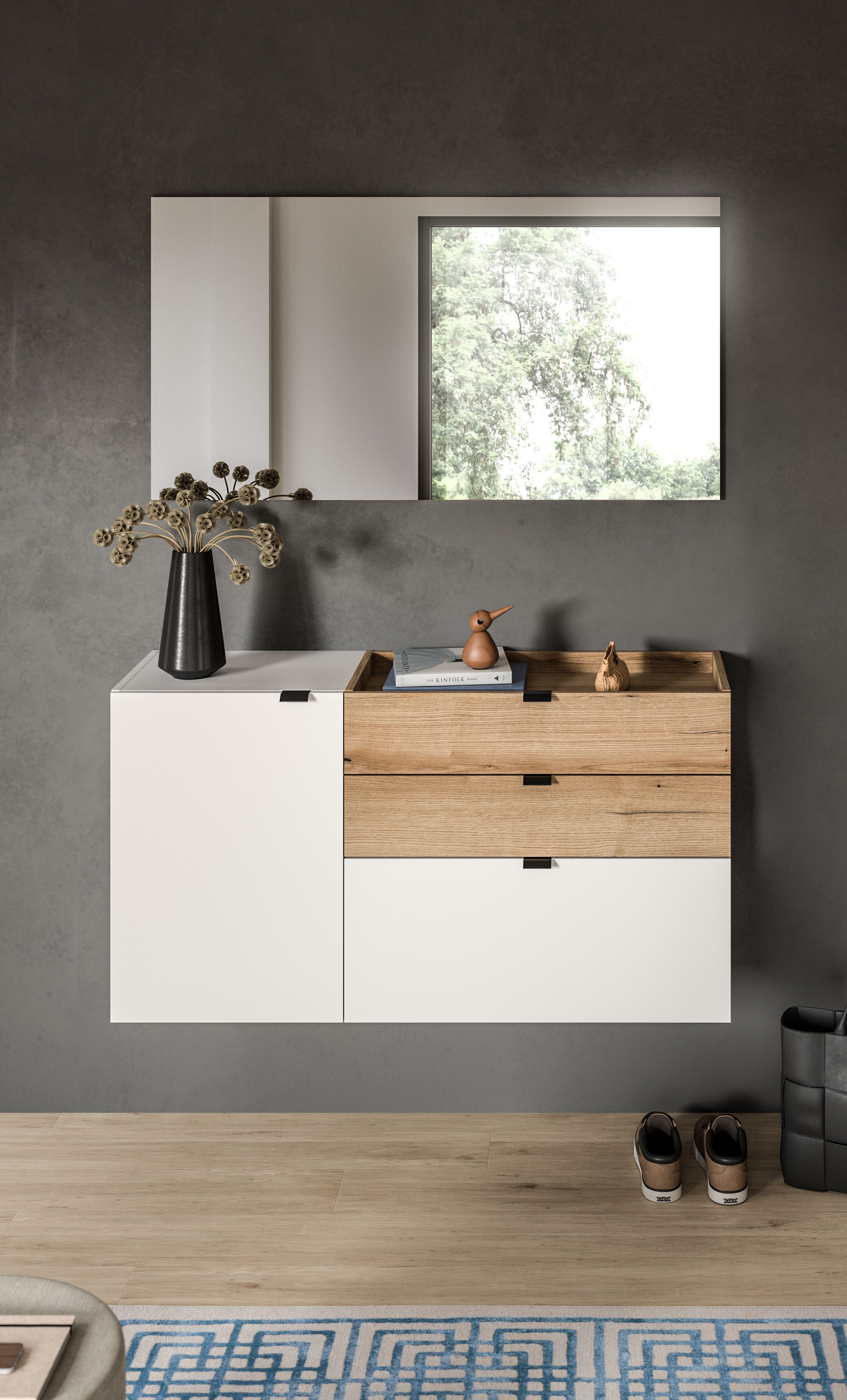 INOSIGN Garderoben-Set Oran, (Set, 2-St), Oran, Evoke Oak, weiß, Garderobenset, Spiegel, Schrank, Flurmöbel