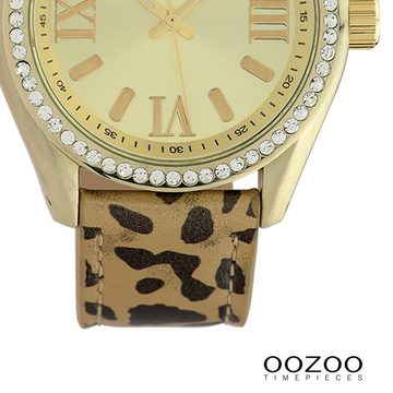 OOZOO Quarzuhr Oozoo Damen Armbanduhr Timepieces Analog, (Analoguhr), Damenuhr rund, groß (ca. 40mm) Lederarmband hellbraun, schwarz