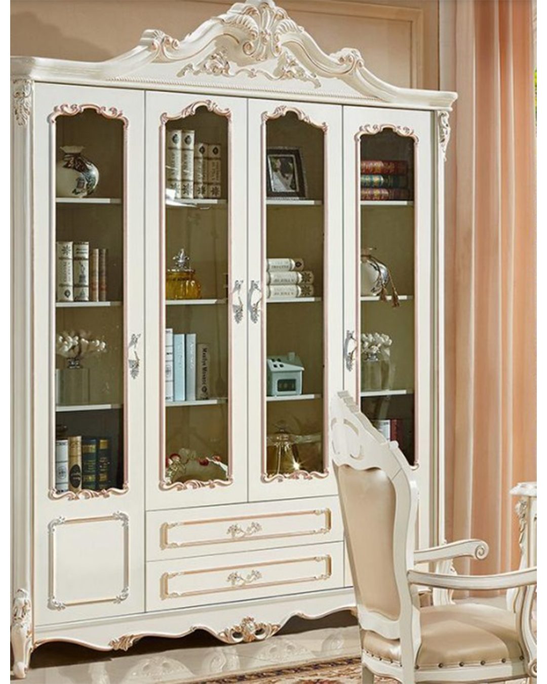 JVmoebel Bücherregal Vitrine im Antik Stil aus Holz in Weiß mit Vintage-Charme, Made in Europa