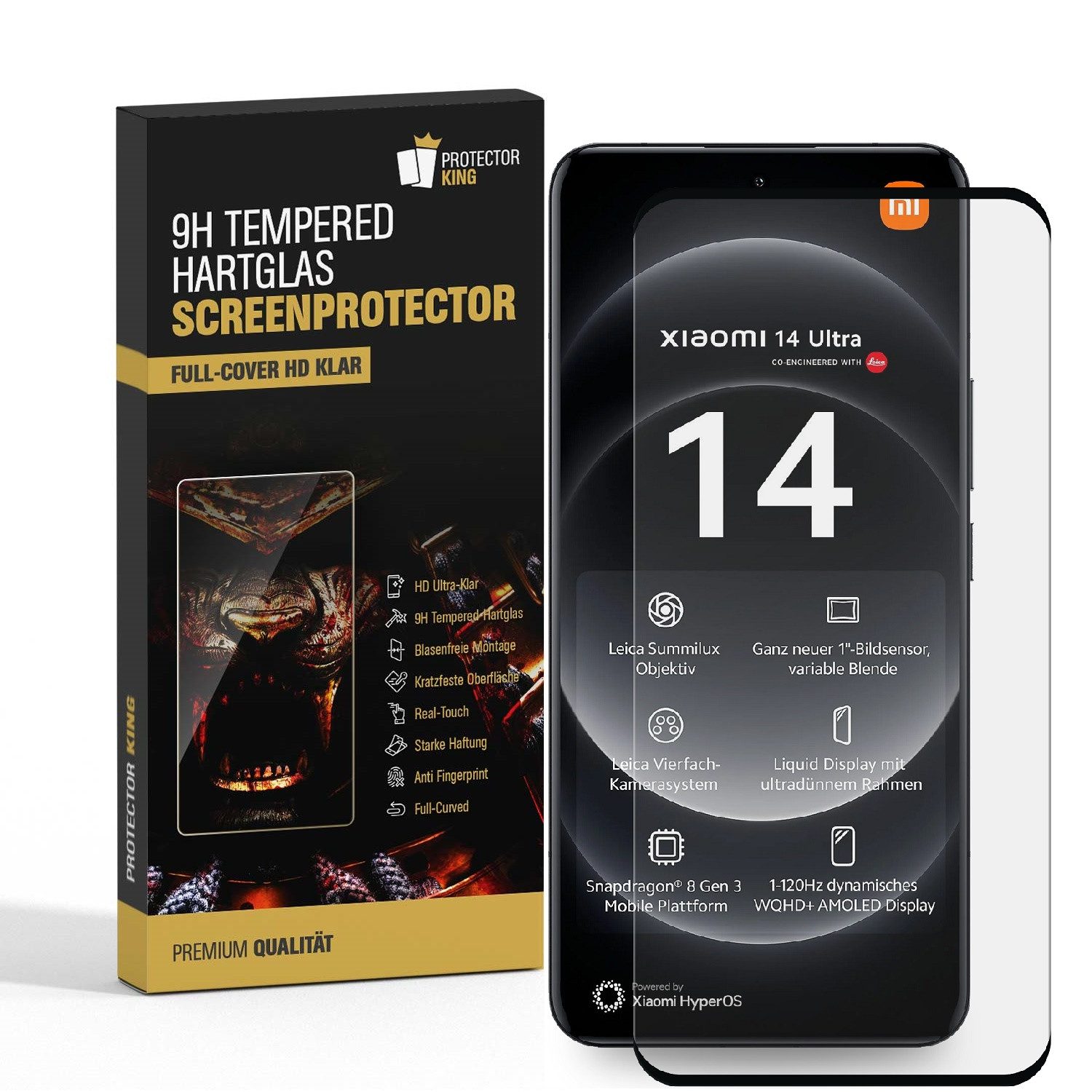 Protectorking Schutzfolie 2x 9H Panzerhartglas für Xiaomi 14 Ultra FULL CURVED echtes Tempered, (2-Stück), Displayschutzglas, Schutzglas Echtglas Tempered 9H Härte HD-KLAR