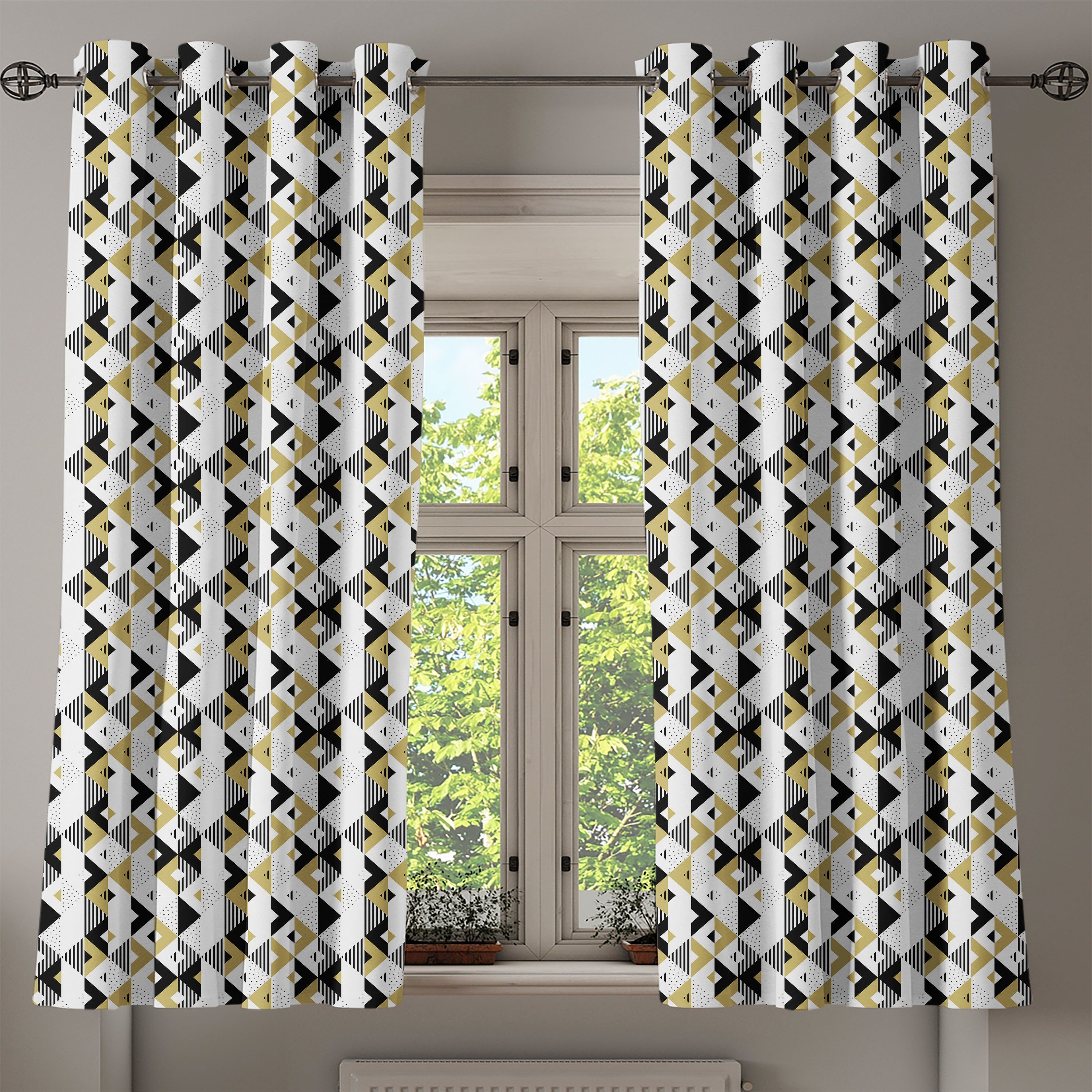Gardine Dekorative 2-Panel-Fenstervorhänge Stripes Abakuhaus, für Wohnzimmer, and Triangles Geometrisch Schlafzimmer