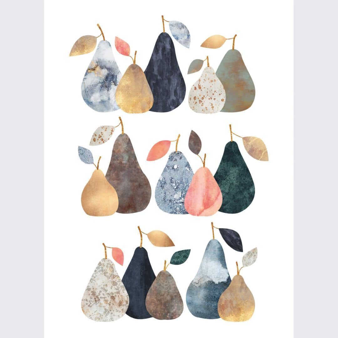 K&L Wall Art Fototapete Große Vliestapete XXL Art Deco Bunte Birnen Küche Herbst Obst, Wohnzimmer Wandschutz