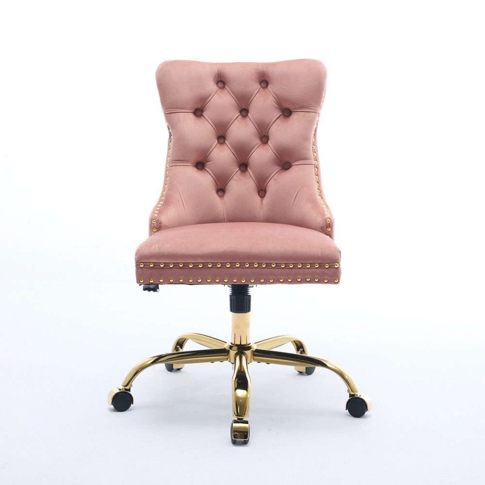 BBWL Polsterstuhl Bürostuhl Samt gepolstert ergonomisch drehbar höhenverstellbar, mit goldenem Metallgestell luxuriös stabil komfortabel – Bild 2 von 5