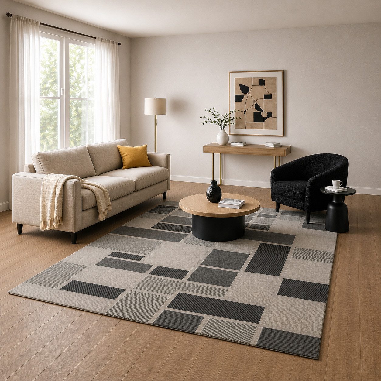 Vimoda Designteppich Kurzflor Teppich Boho 3D Hoch-Tief-Effekt, Rechteckig, Höhe: 12 mm, Teppich Wohnzimmer & Schlafzimmer