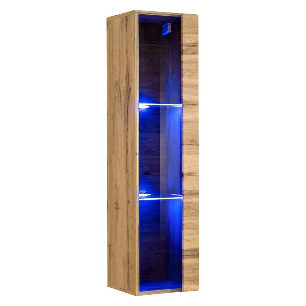 Lomadox Hängevitrine SWANSEA-164 in Eiche, 30 cm breit, inkl. LED-Beleuchtung