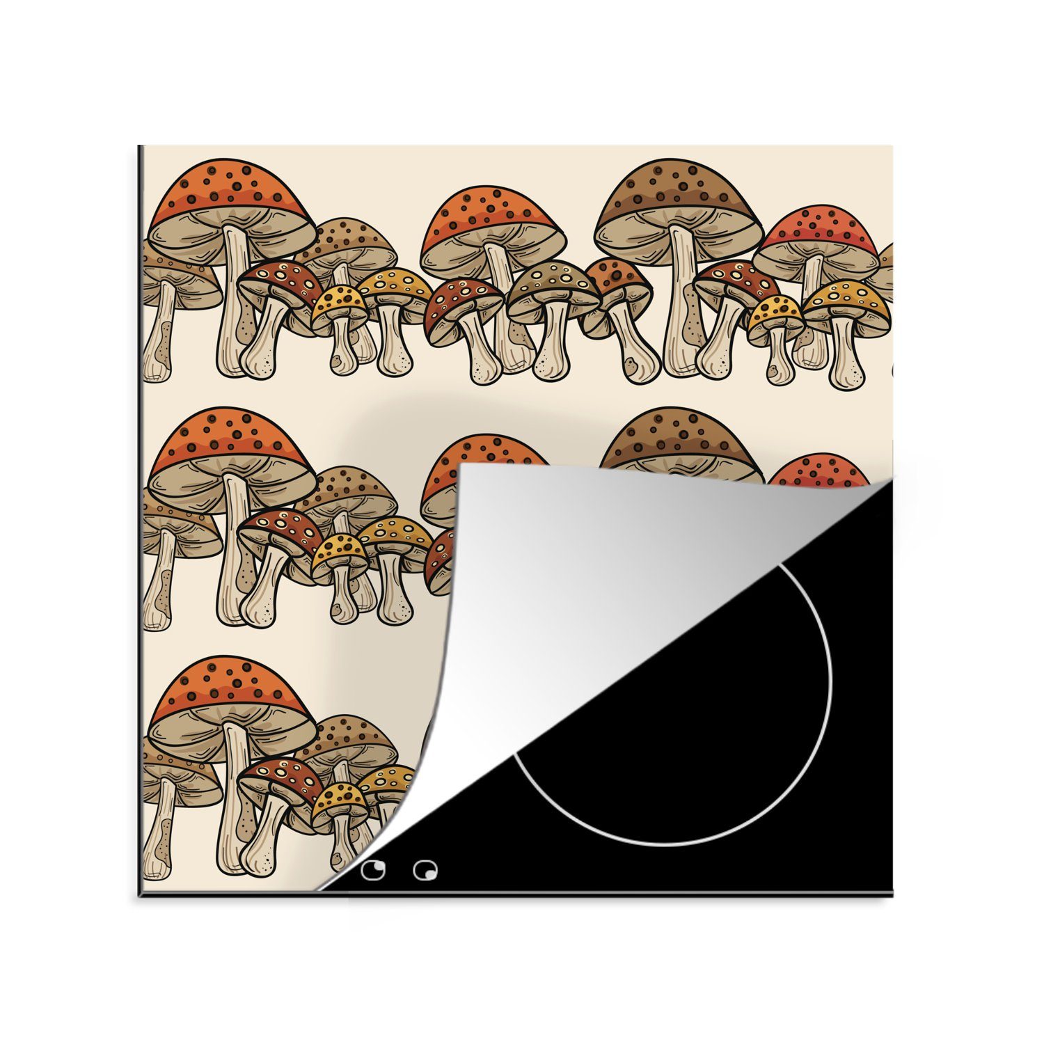 MuchoWow Herdblende-/Abdeckplatte Muster - Pilze - Weiß, Vinyl, (1 tlg), 78x78 cm, Ceranfeldabdeckung, Arbeitsplatte für küche