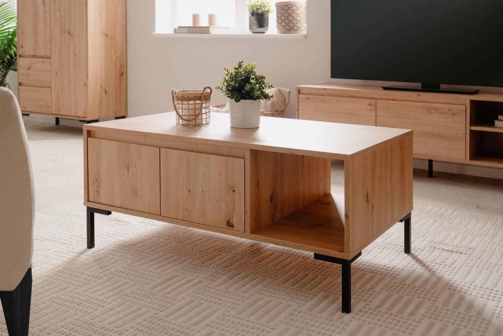 möbelvita Couchtisch Couchtisch Genf 55B - Griffloses Design in Artisan Eiche