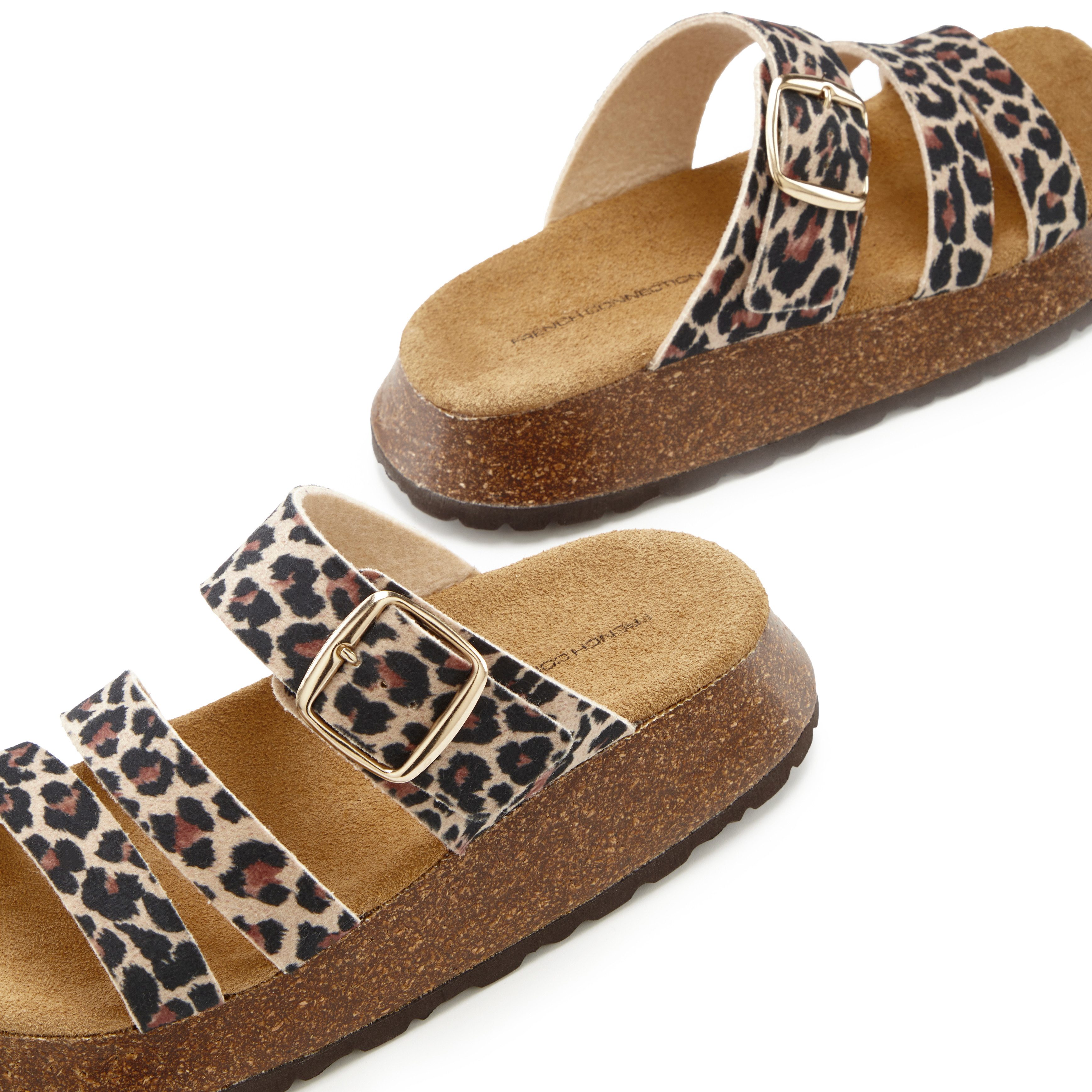 French Connection Mule, Sandale, offener Schuh, Sommerschuhe Pantolette aus Leder mit Korkfußbett und Plateausohle