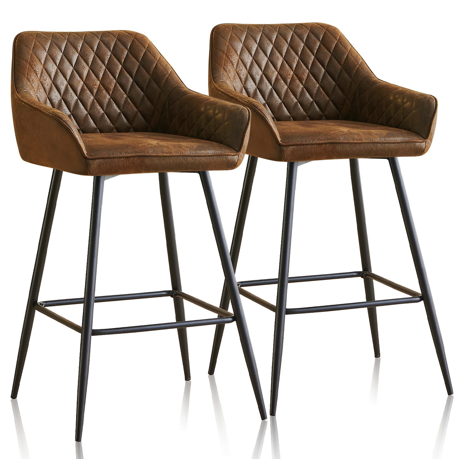 JYMTOM Barhocker Kunstleder Barhocker, 2er-Set, Barstühle mit gepolsterter Sitz, Rückenlehne,Armlehne und Metallbeine,für Esszimmer und Bar (2,braun)