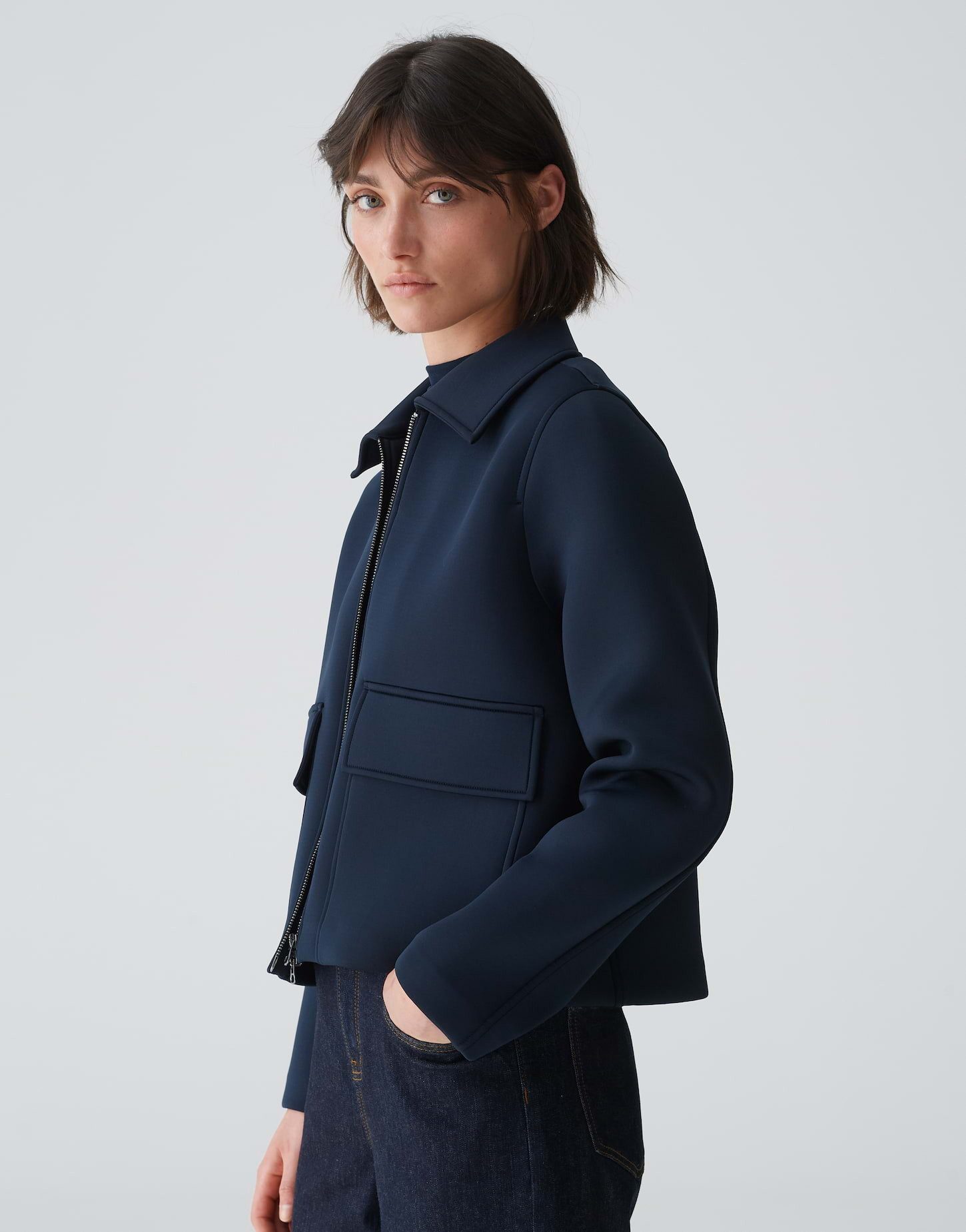 OPUS Sweatjacke Sweatjacke GIDAL Boxy Fit aus Scuba Ware