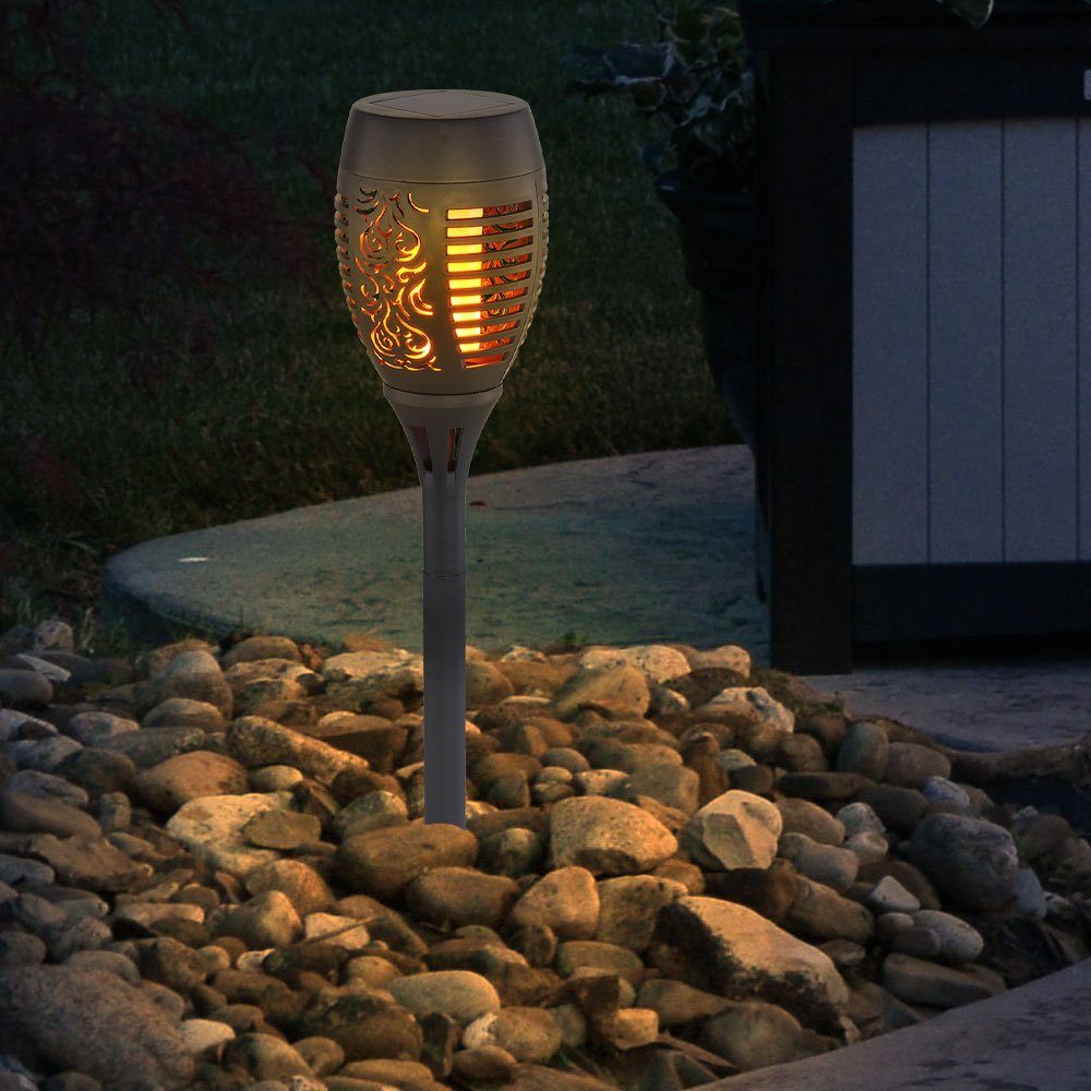 Feuer Dekor Stanzungen etc-shop Lampe verbaut, Solarleuchte, Effekt Flacker Steck Solar LED-Leuchtmittel Garten LED Warmweiß, LED fest