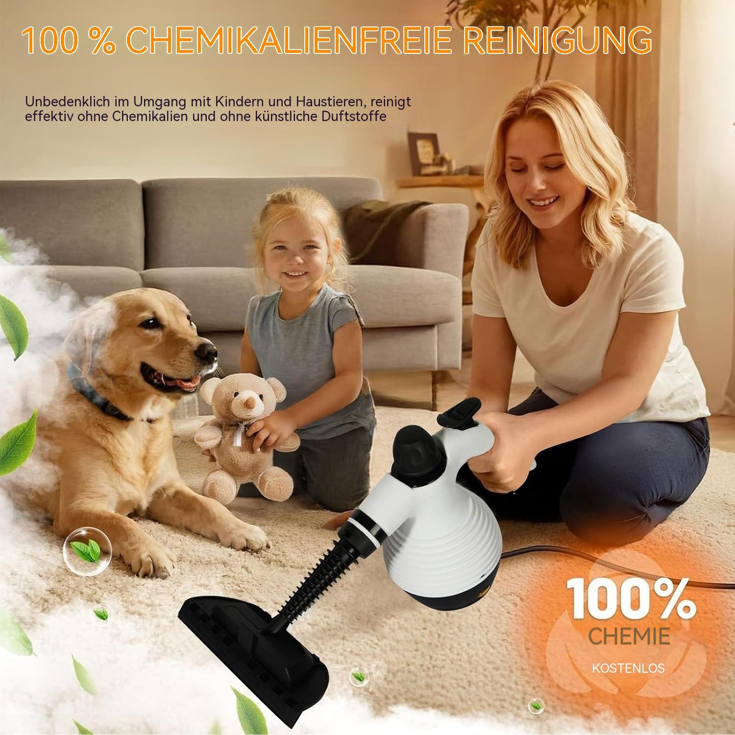 Topcony Handdampfreiniger 1050W Handdampfreiniger tragbar mit 16-teiligem Zubehörset, 1050 W, Für Herde, Backöfen Fliesen und Polstermöbel Sicherheitsverriegelung