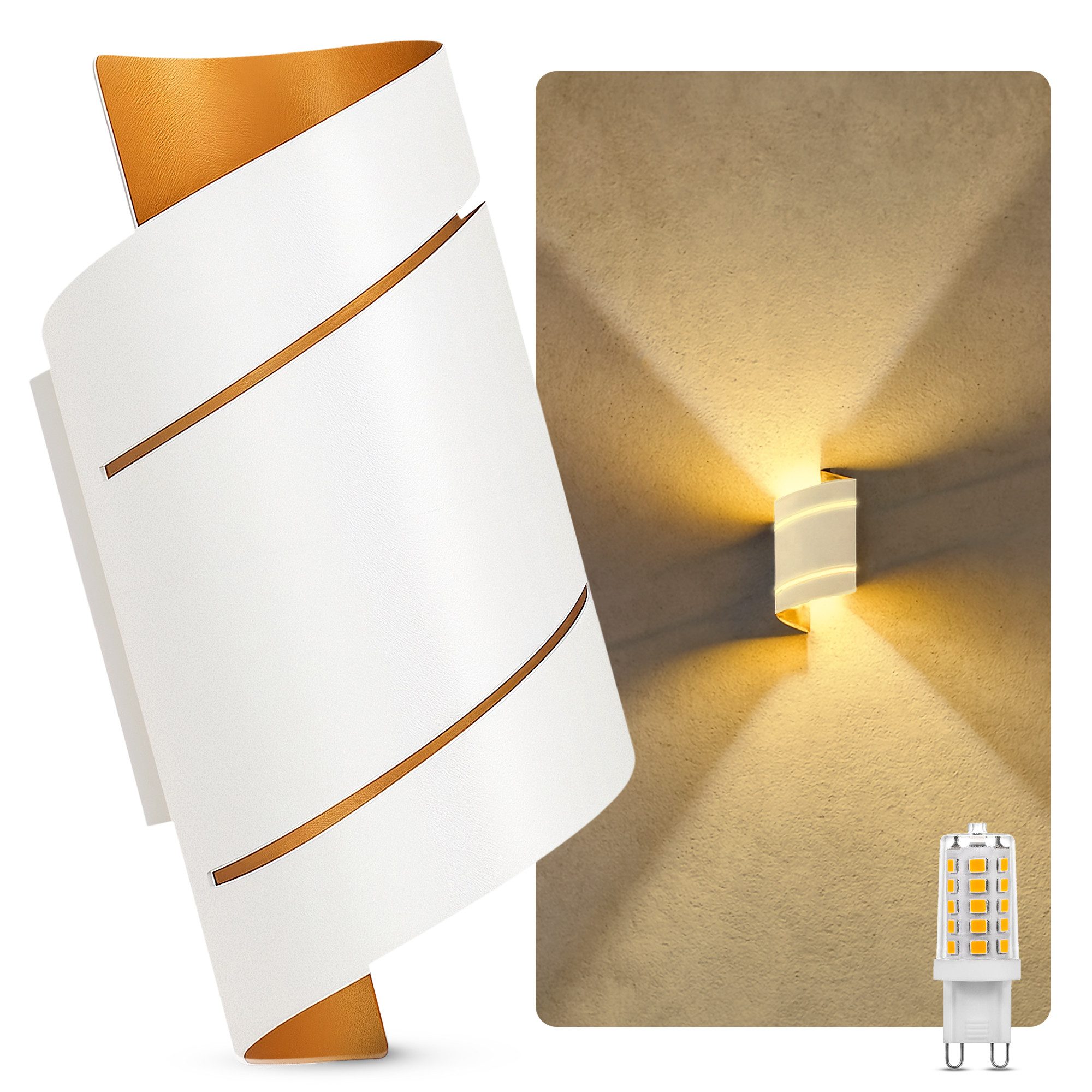 SSC-LUXon LED Wandleuchte Wandlampe VYRA Innen Up Down Wandstrahler mit LED G9 3W warmweiß Licht, Warmweiß