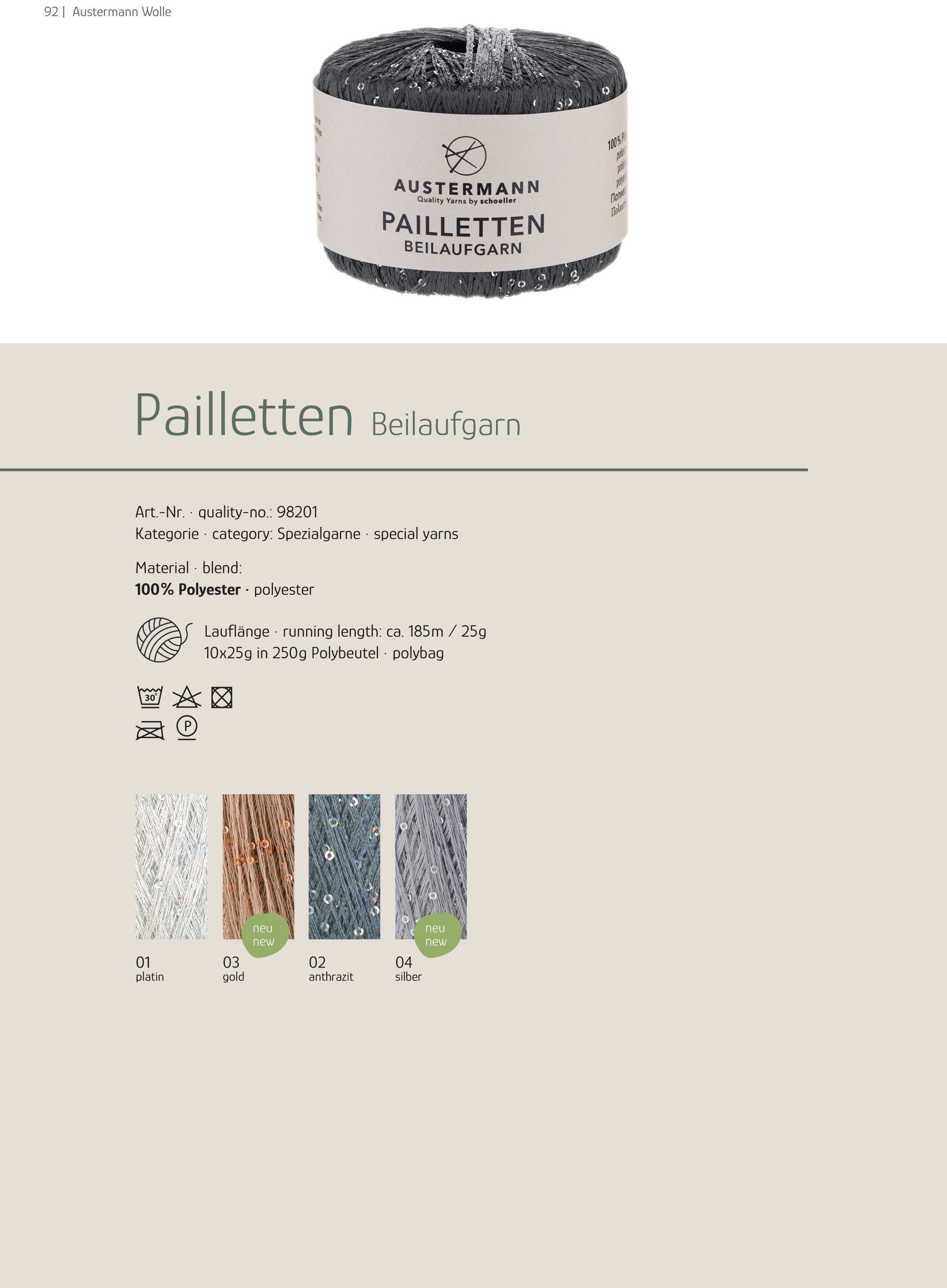 Austermann Garn AUSTERMANN Pailletten Beilaufgarn 25g Häkelwolle, 185,00 m, Eleganz, Glanz