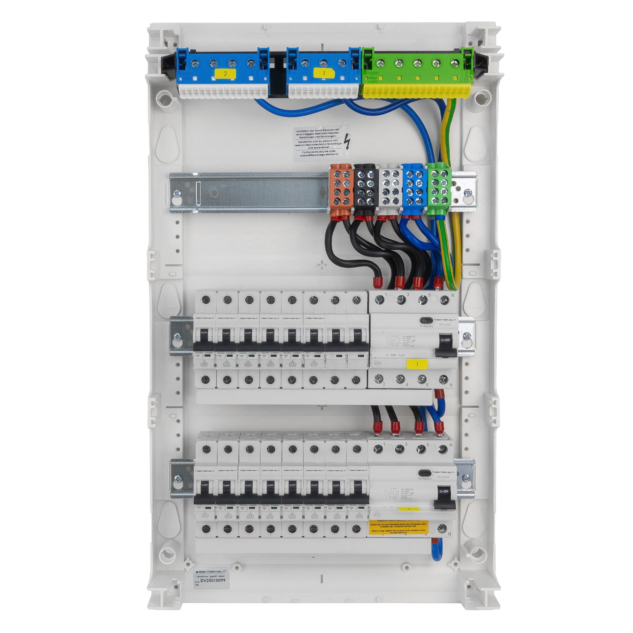 Doktorvolt Stromverteiler Sicherungskasten Hager Aufputz 14xMCB 2xRCCB 3x12 Verteilerschrank VDE