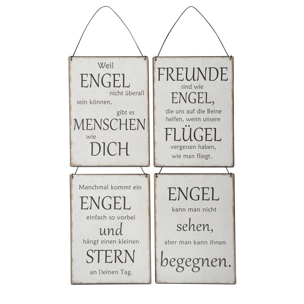 Posiwio Metallschild 4tlg. Metallschild ENGEL weiß schwarz
