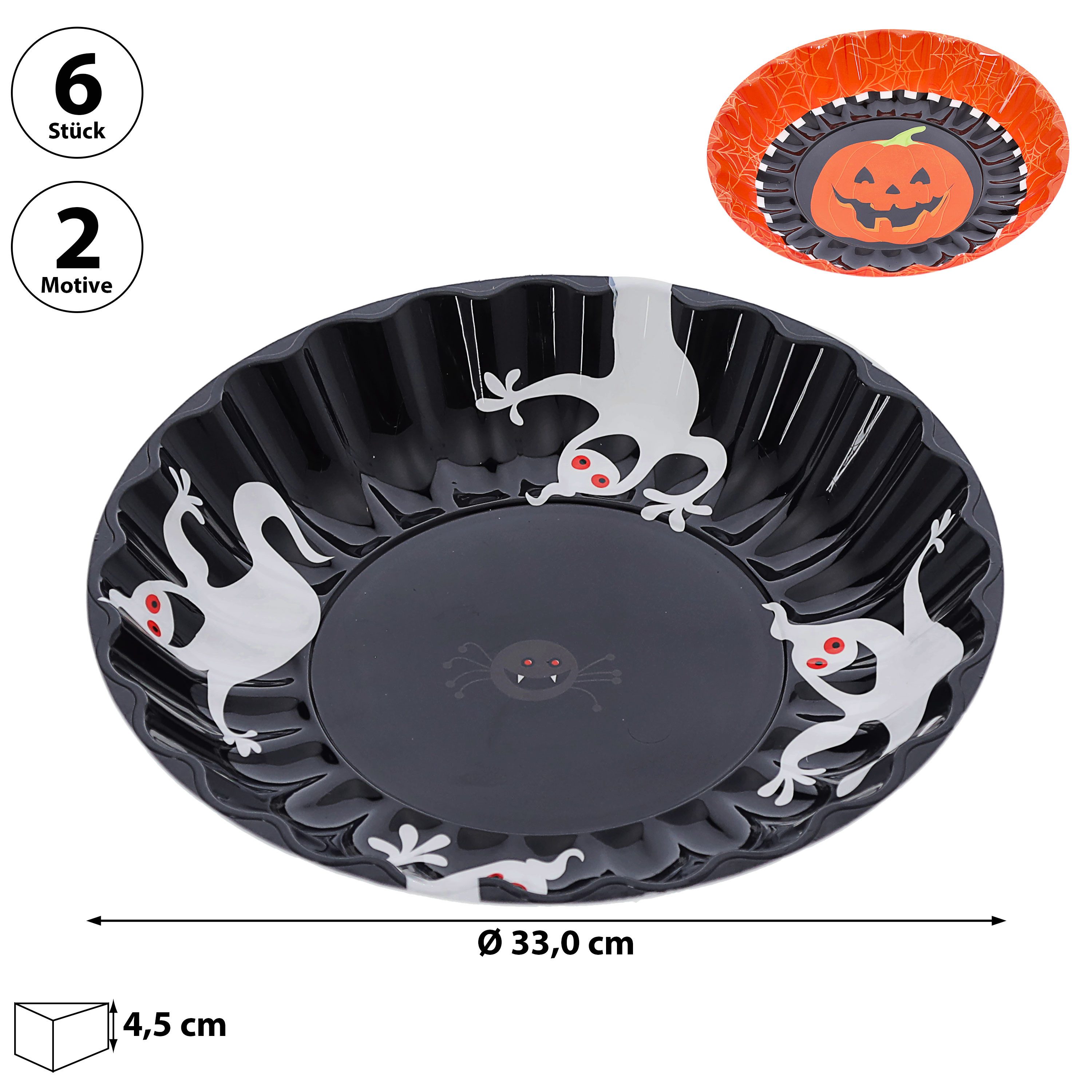 CEPEWA Dekoteller Halloween Schale 6er Set Kürbis Geist PP schwarz orange 3 günstig online kaufen