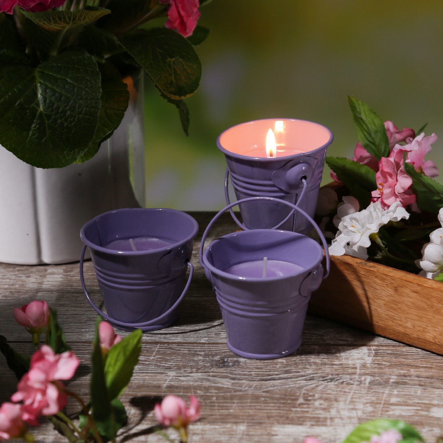 MARELIDA LED-Kerze Duftkerzen Citronella Garten Balkon Outdoorkerzen im Metalleimer 3St. (3-tlg)