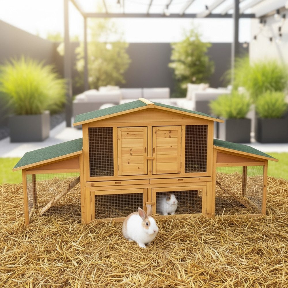 Mucola Tierhaus Hasenstall Holz Freilauf Freigehege Kaninchenstall Hasenkäfig