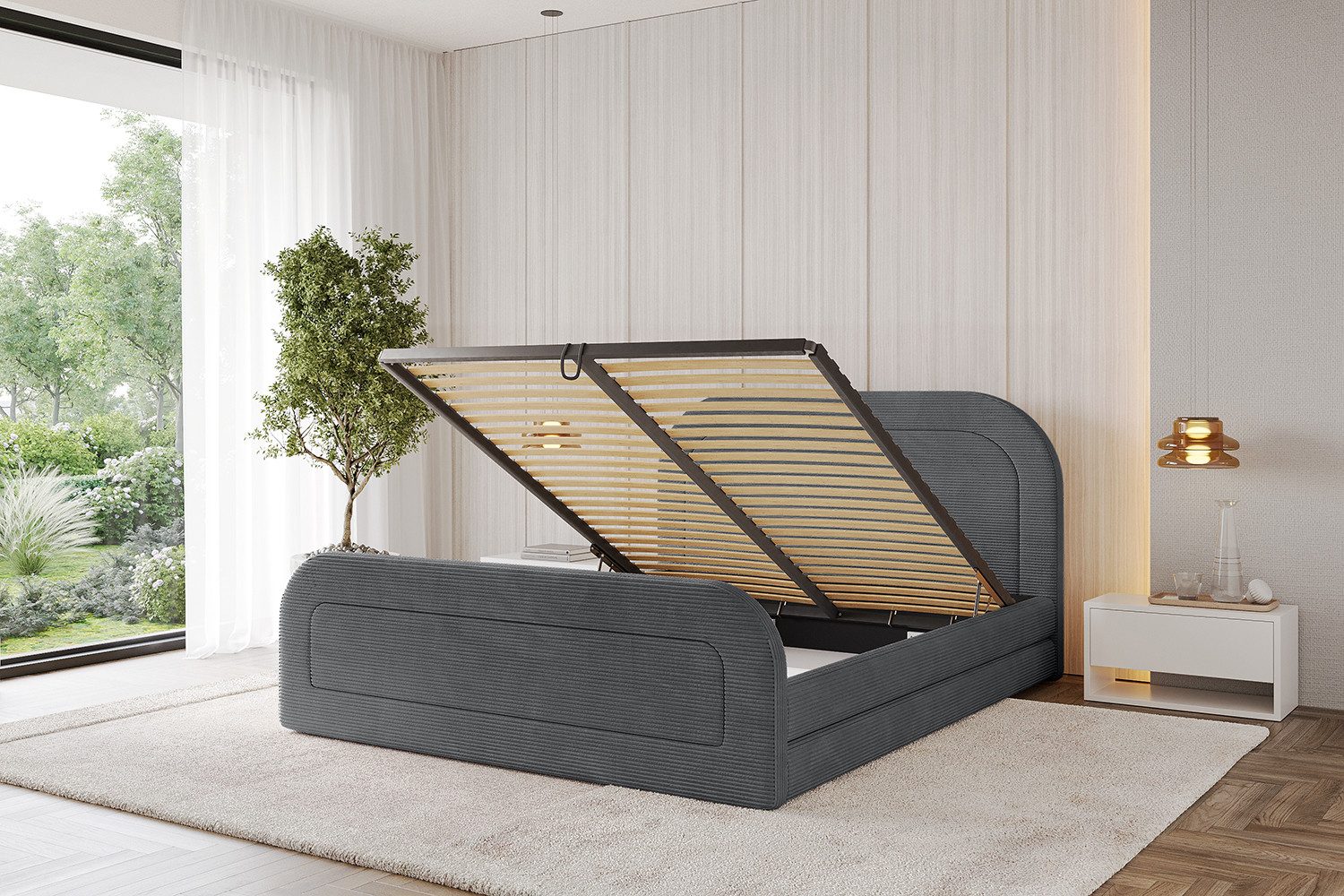 ALTDECOR Polsterbett LERIS-Z (Polsterbett mit Bettkasten und Lattenrost, Boxbett ohne Matratze), Doppelbett mit Stauraum, Bett mit Kopfteil