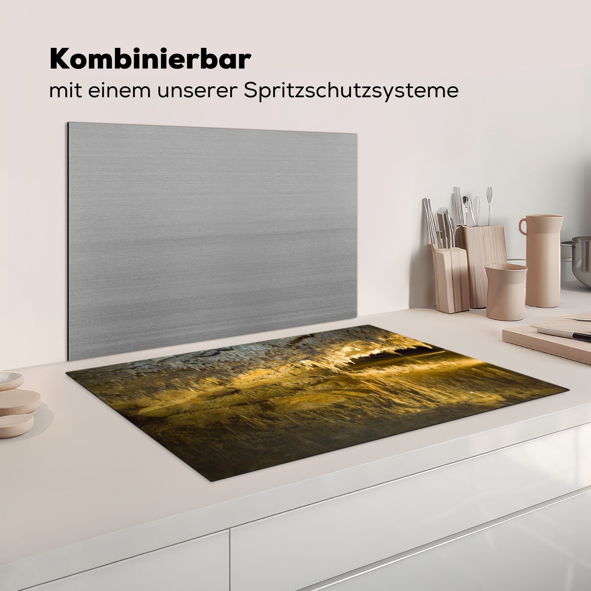 cm, küche, Induktionskochfeld 81x52 Vinyl, Farbe, tlg), goldenen Stalaktiten Ceranfeldabdeckung Schutz (1 mit Herdblende-/Abdeckplatte die einer MuchoWow für