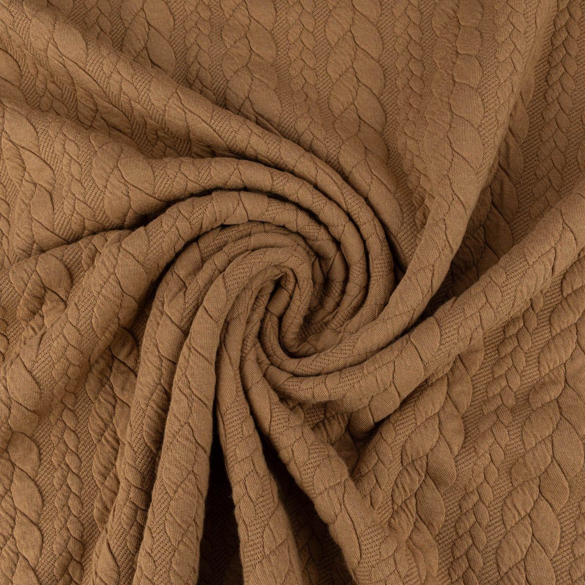SCHÖNER LEBEN. Stoff Bekleidungsstoff Cably Zopfmuster Strickstoff einfarbig camel 1,5m br, pflegeleicht