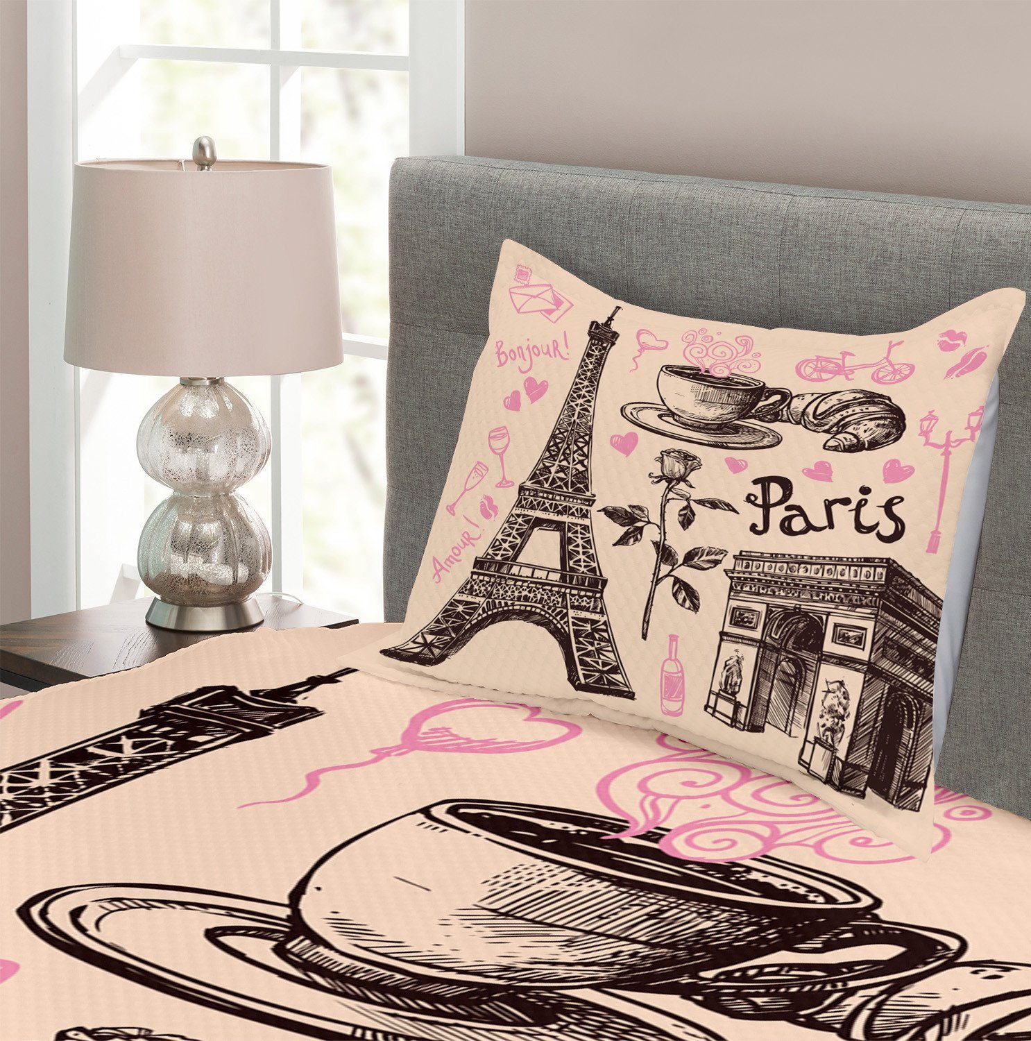 Tagesdecke Set in Waschbar, Eiffel Kissenbezügen mit Eiffelturm Bäckerei Abakuhaus, Paris
