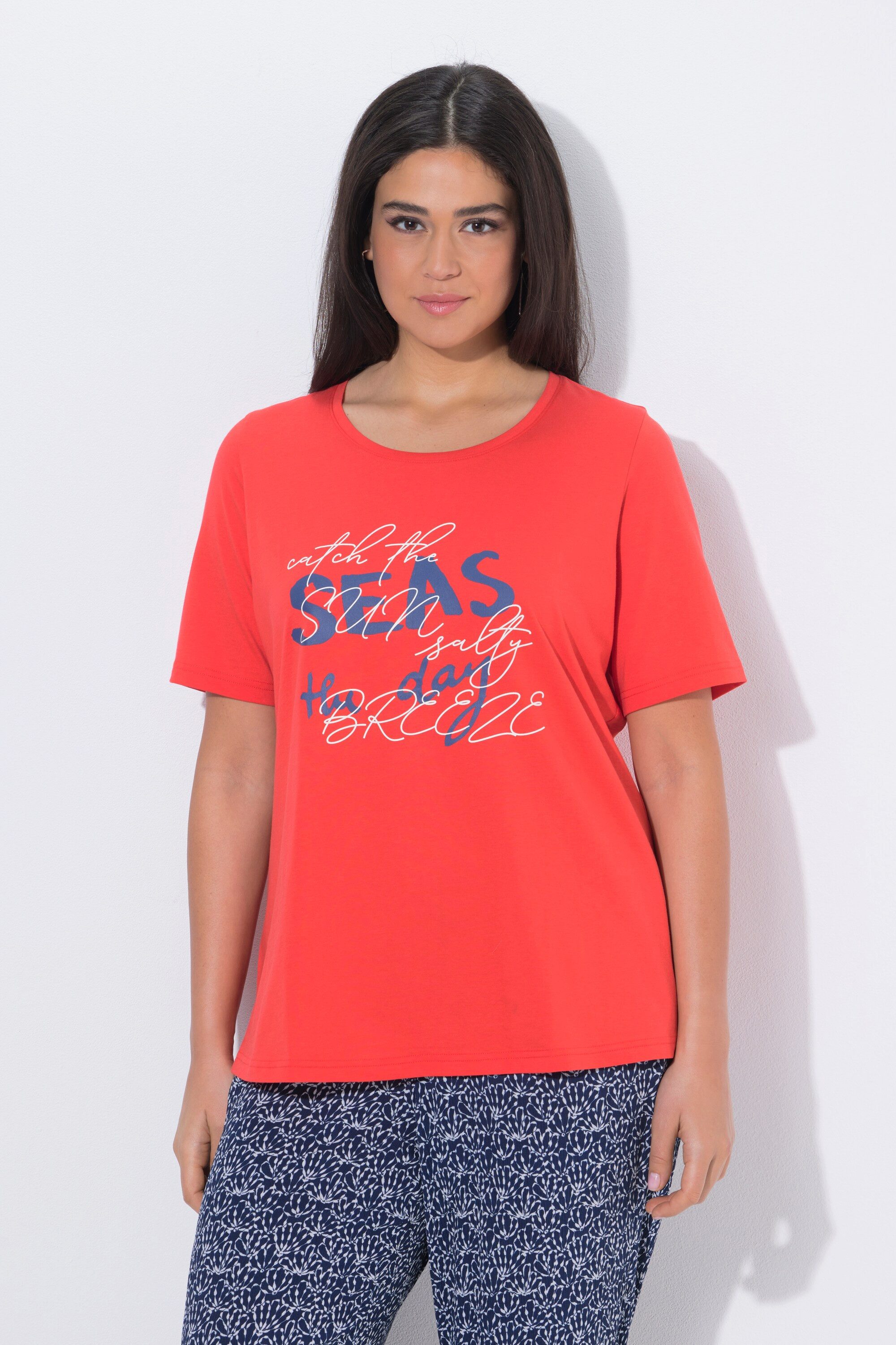 Ulla Popken T-Shirt T-Shirt Schriftmotiv Classic Rundhals Halbarm günstig online kaufen