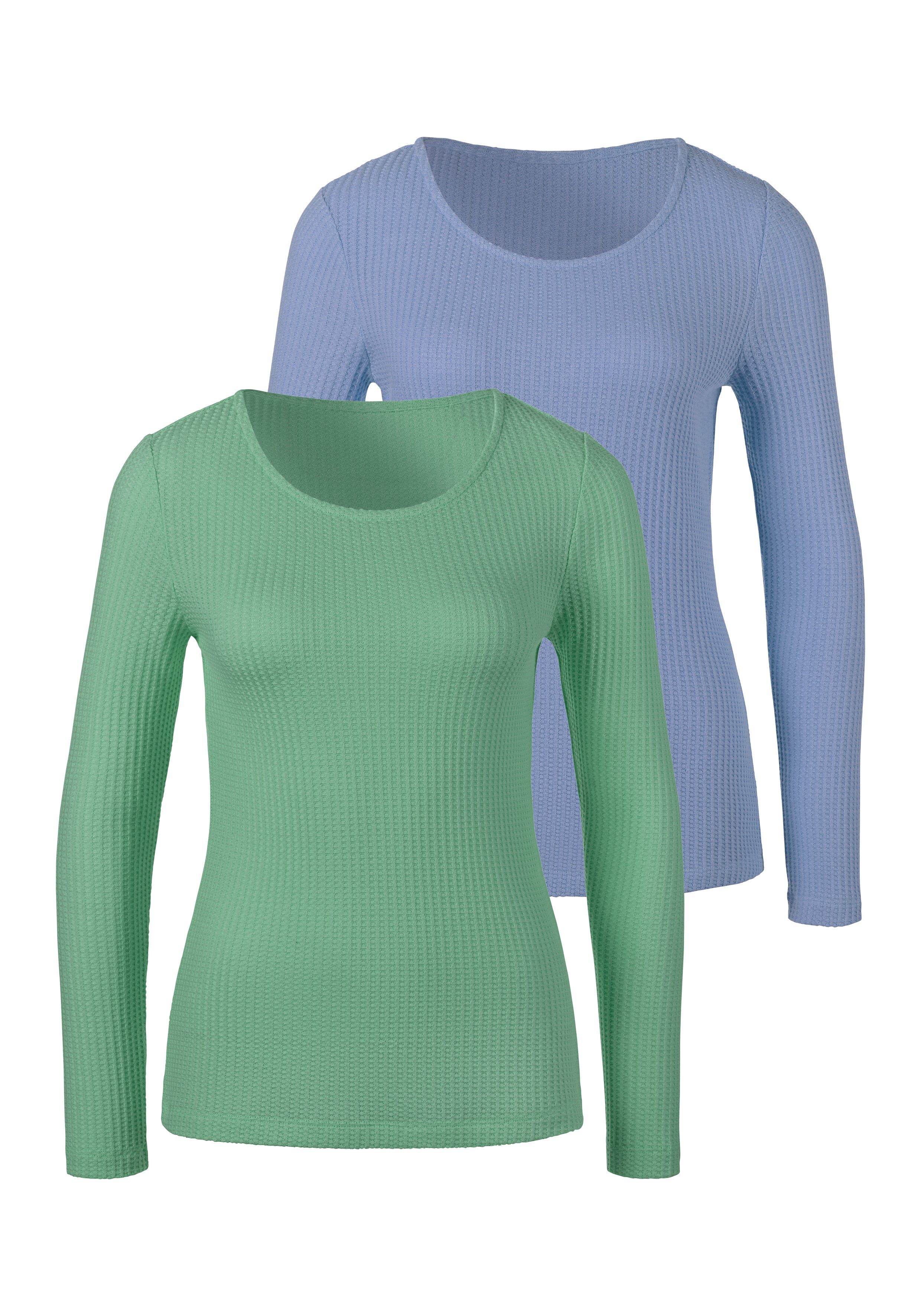 LASCANA Langarmshirt in modischer Piqué-Optik (2er-Pack) günstig online kaufen