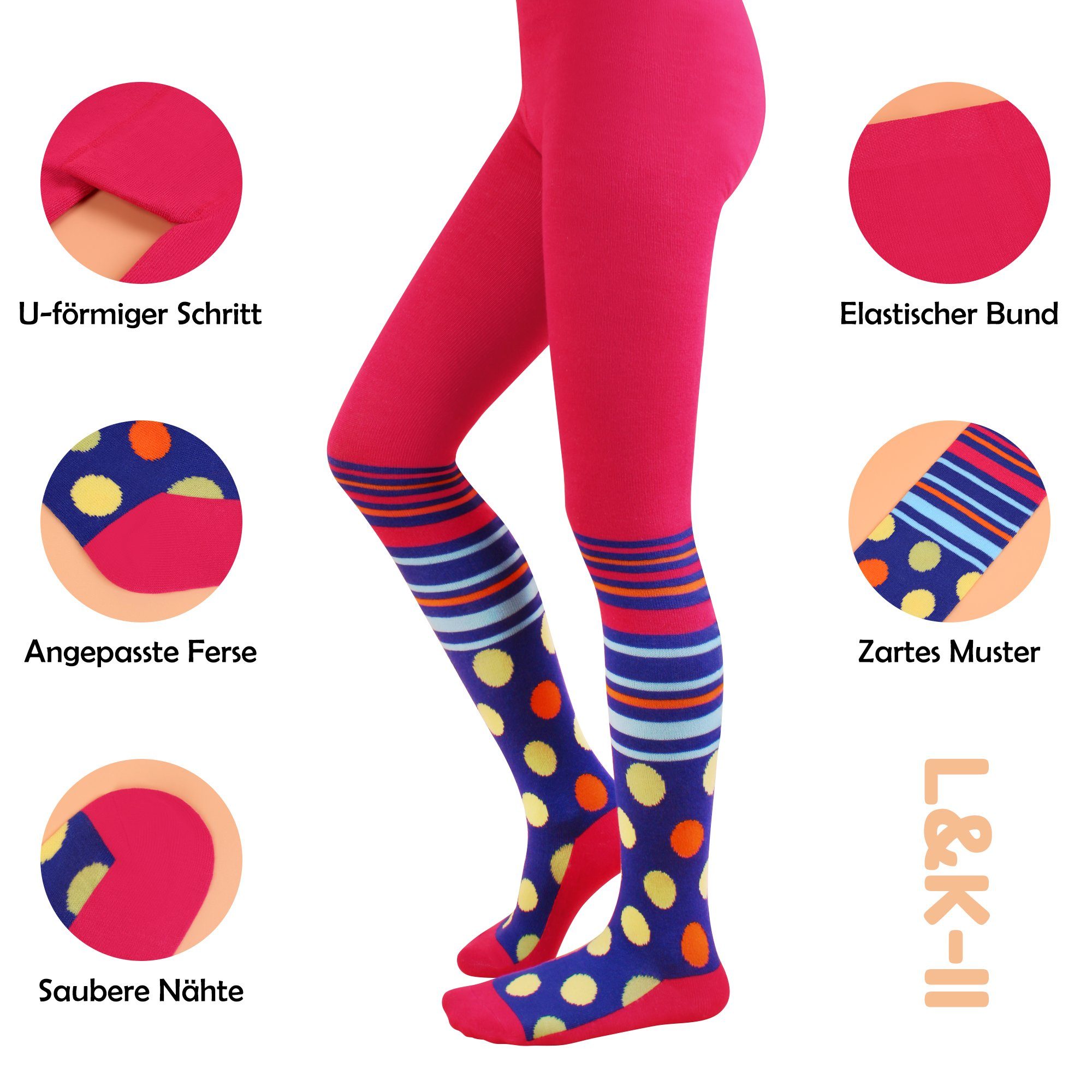 L&K-II Strickstrumpfhose 2728 (6er-Packung) aus Baumwolle mit hübschen Farben und Muster