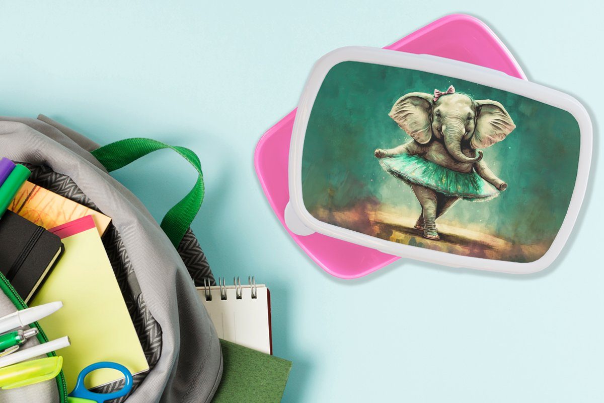 Brotbox Bogen Brotdose Porträt Elefant Kunststoff Mädchen, - Ballerina Snackbox, für MuchoWow - Erwachsene, rosa Kunststoff, (2-tlg), Lunchbox - - - Kinder, Farbe Kinder,