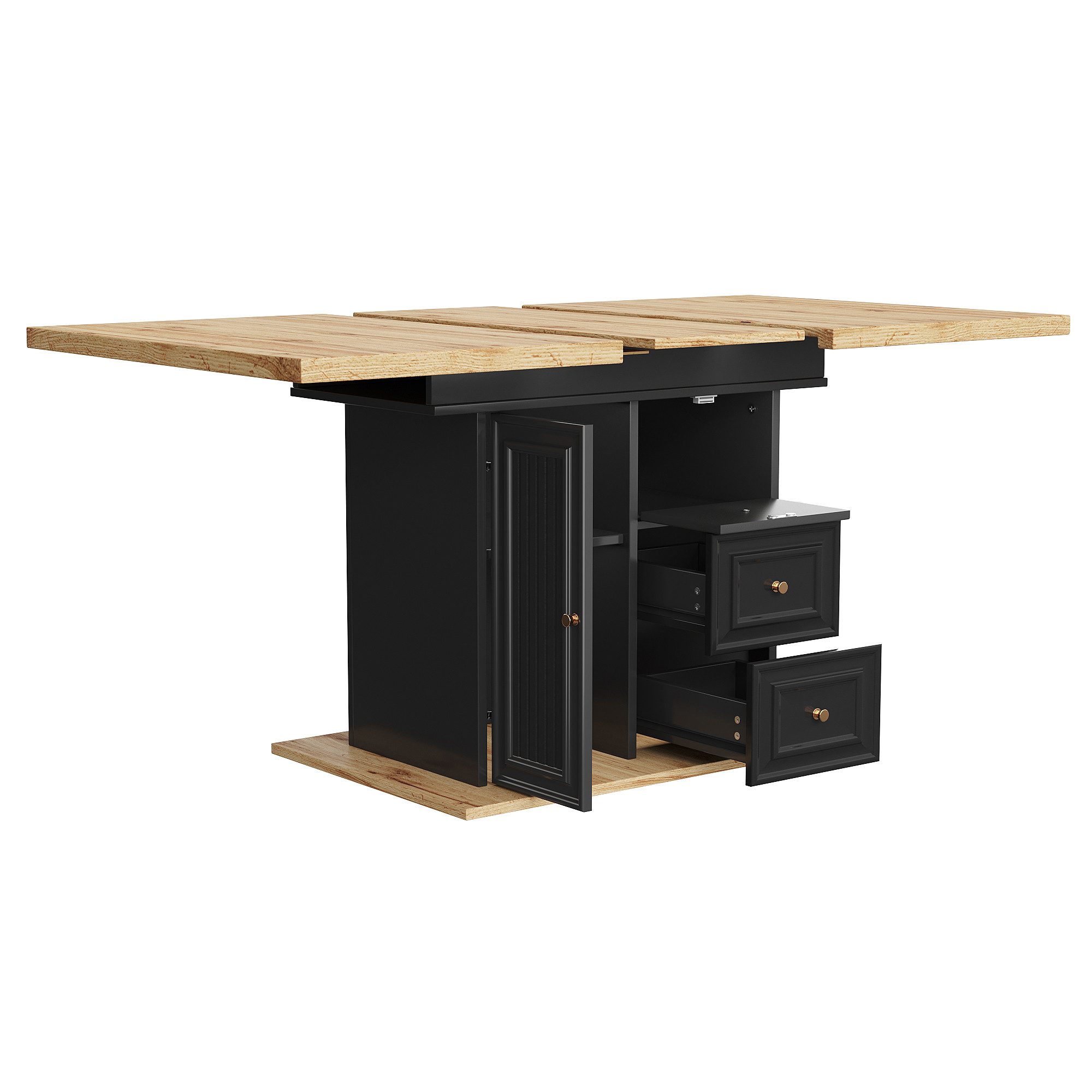 Flieks Esstisch ausziehbar (erweiterbare Tischplatte in Holzoptik, Länge110-140x80x75 cm, 1-St., 1 Tisch), rechteckiger Küchentisch mit 2 Schubladen und Türen S – Bild 4 von 5