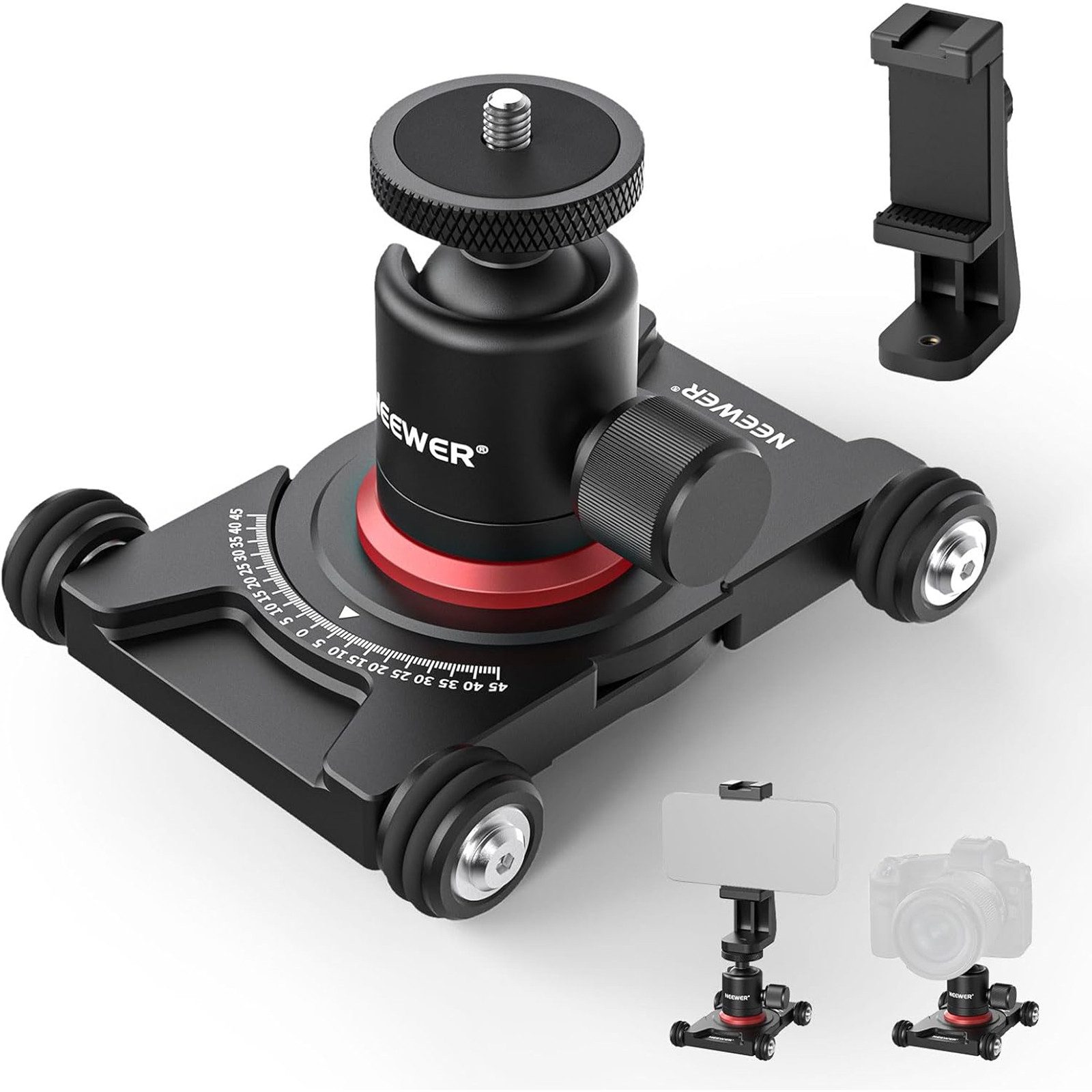 Neewer Panoramakopf SD001 Kamera-Dolly mit Kugelkopf 360° Schwenk, Glatte und leise Räder