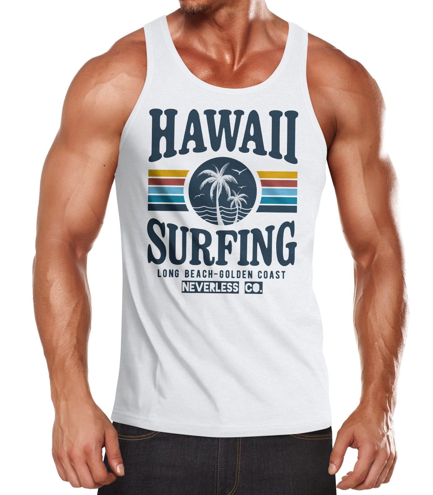 Neverless Tanktop Herren Tank-Top Hawaii Surfing Sommer Strand Palme Print Muskelshirt Muscle Shirt Neverless® mit Print