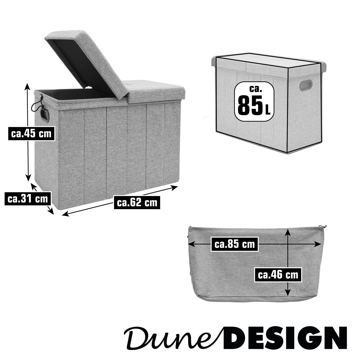 DuneDesign Wäschekorb mit Deckel - 85L Wäschetruhe mit Sitzbank - 62x31x46 Wäschesammler (1 St), Wäschebox Faltbar - Wäsche Aufbewahrungskorb für Schlafzimmer & – Bild 5 von 5