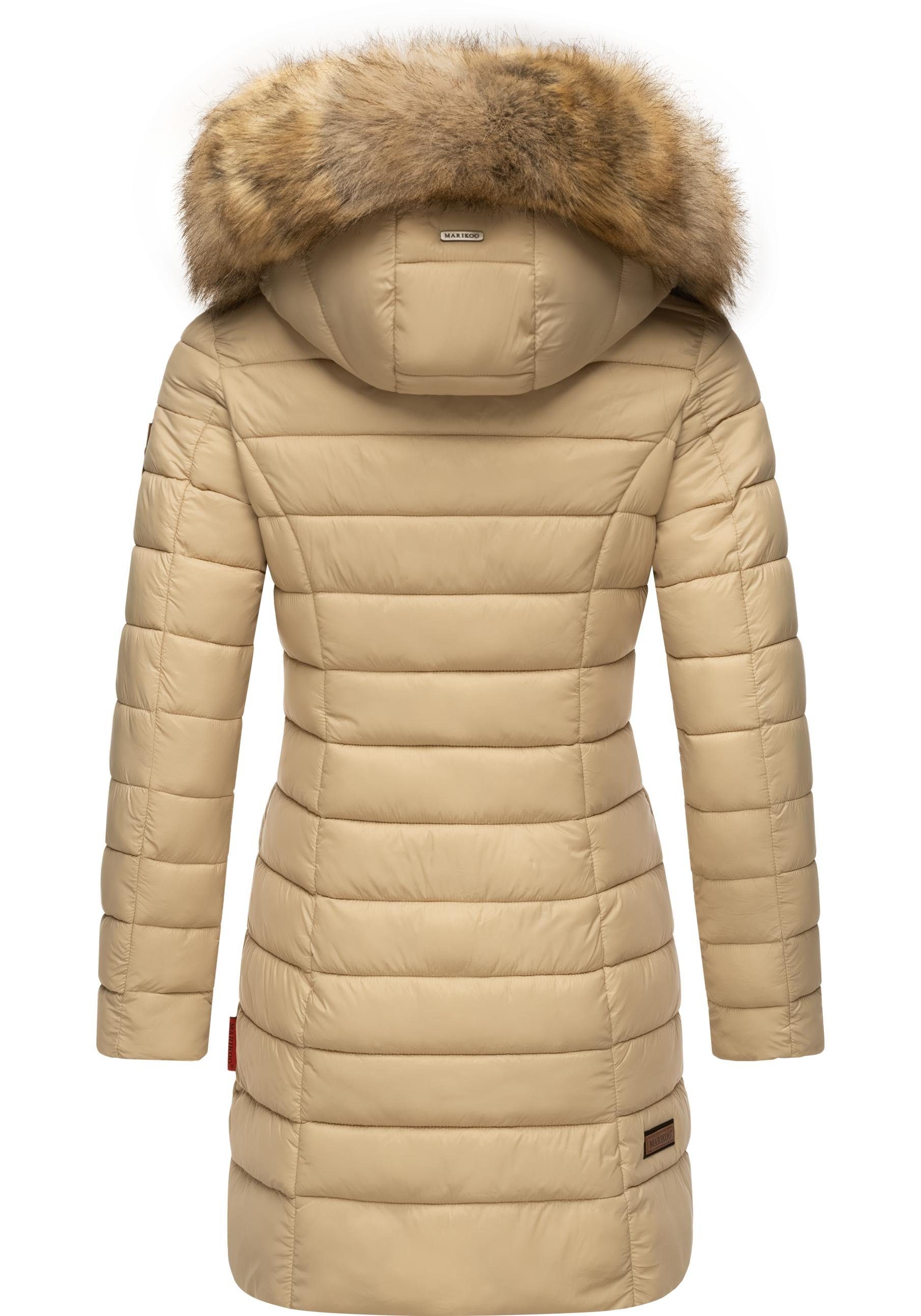 Marikoo Steppmantel Rose-Stepp zeitloser Winterparka mit großer Kunstfellkapuze