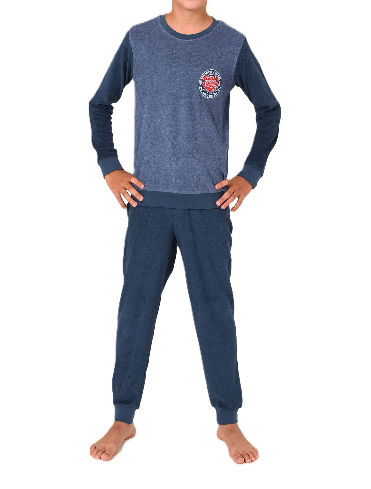 Pyjama Normann Jungen Frottee Pyjama Schlafanzug mit Bündchen und Stickerei