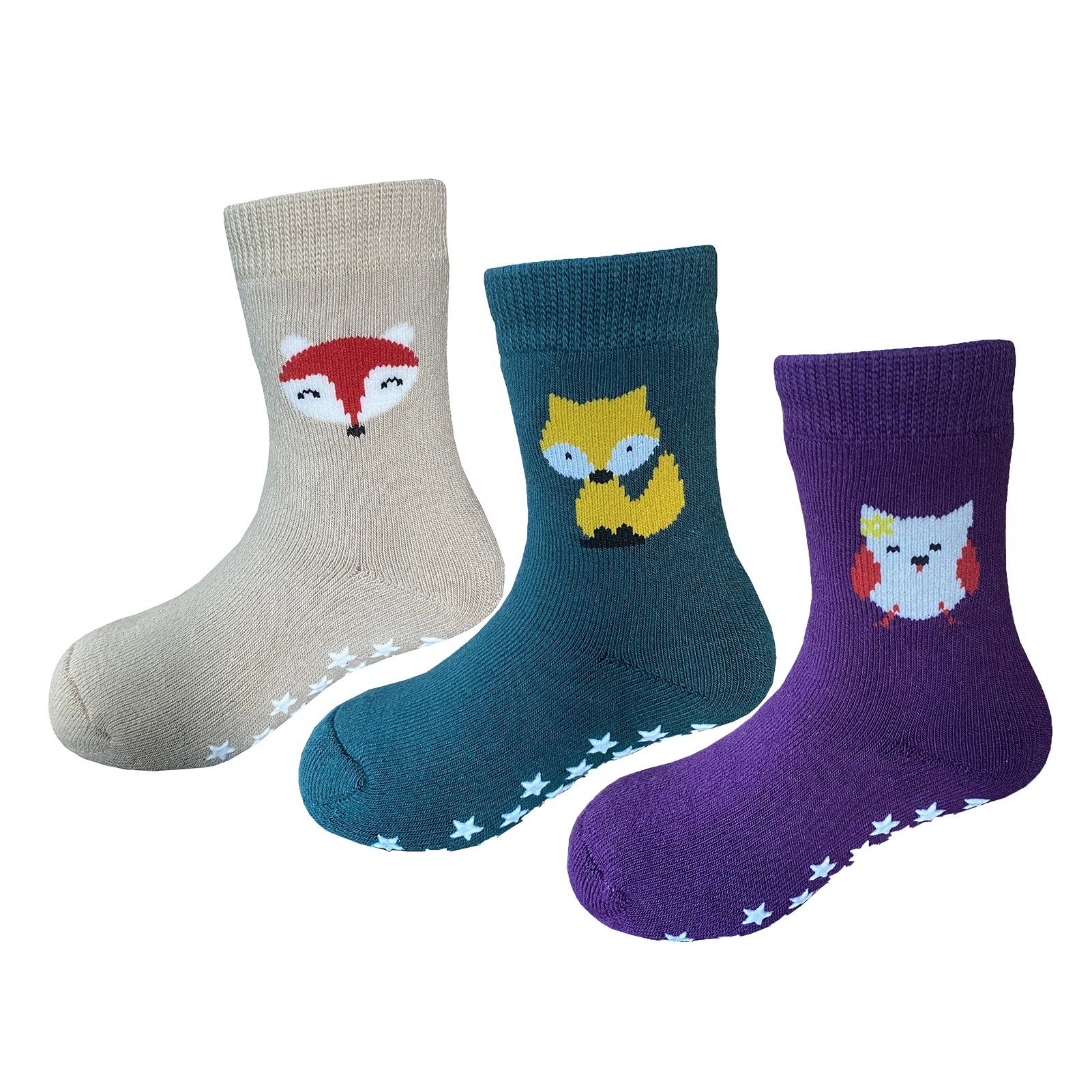 Yalion Langsocken Kinder Baby socken (3 Paar) Anti Rutsch Socken für Jungen Mädchen (Beutel) 007