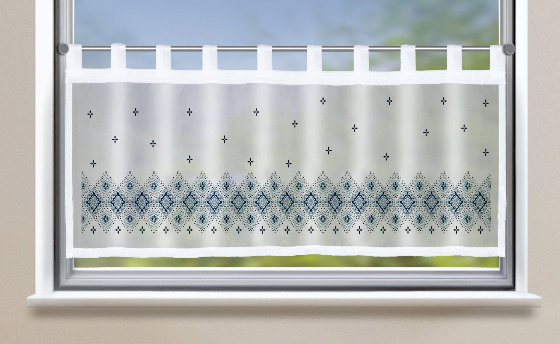 Scheibengardine, halbtransparent, Voile Küchenfenster 2022410 Gardinenbox, St), »Bodrum« (1 Schlaufen Bistrogardine Blau Raute