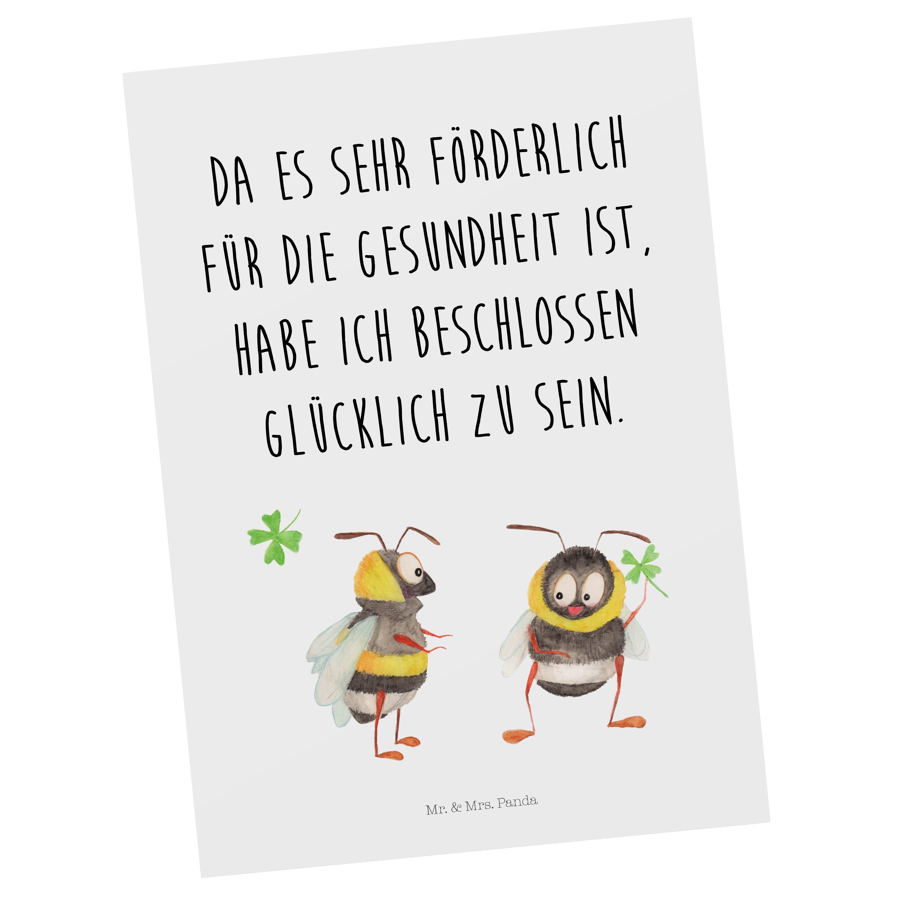 Mr. & Mrs. Panda Postkarte Hummeln mit Kleeblatt - Weiß - Geschenk, Geburtstagskarte, Spruch sch