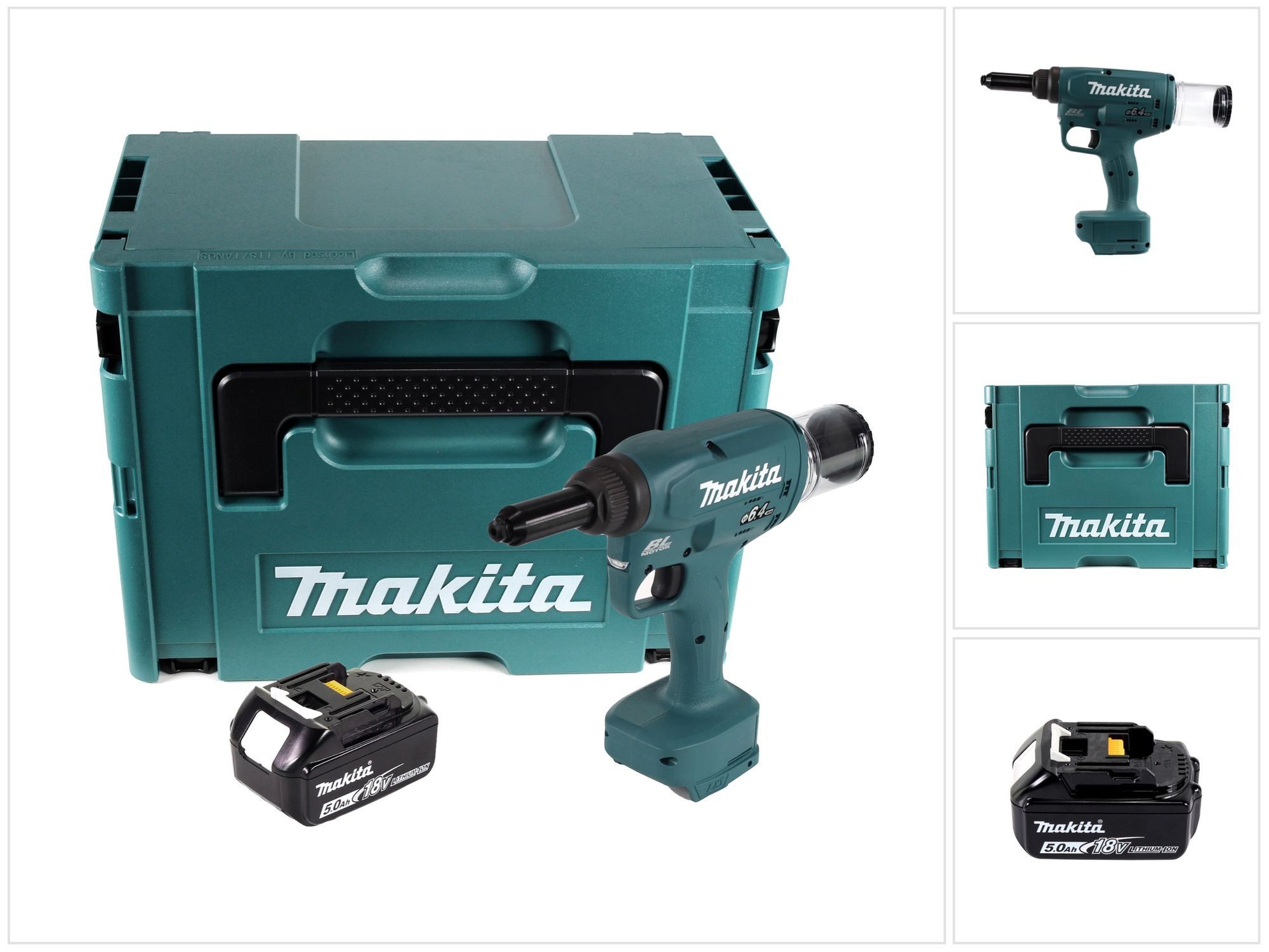 Makita Blindnietzange DRV 250 T1J Akku Blindnietsetzgerät 18 V 20 kN Brushless + 1x Akku