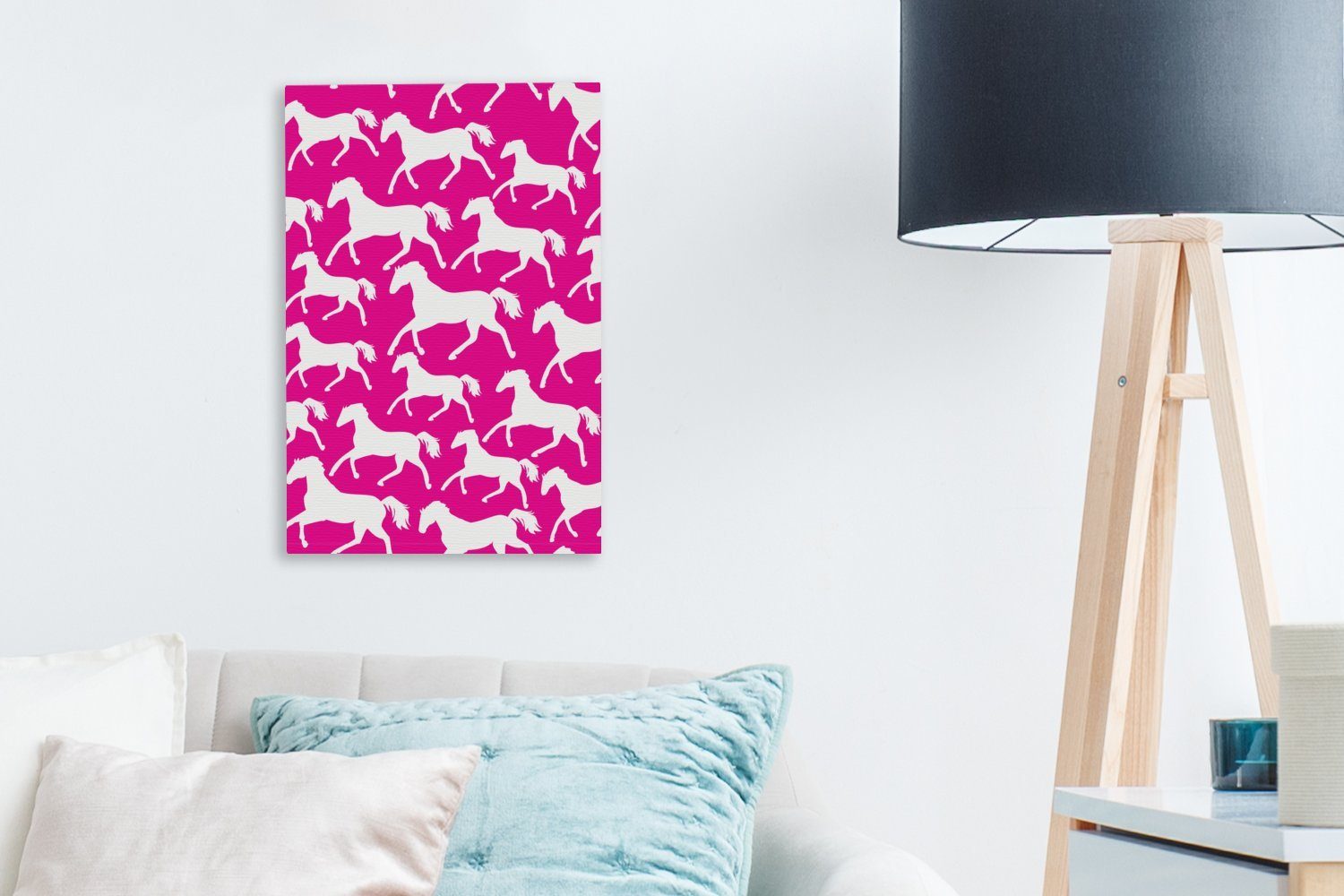 St), OneMillionCanvasses® (1 Kinder - Pferde Rosa - cm bespannt fertig inkl. - 20x30 Mädchen Weiß Gemälde, - Leinwandbild - Zackenaufhänger, Leinwandbild Mädchen,