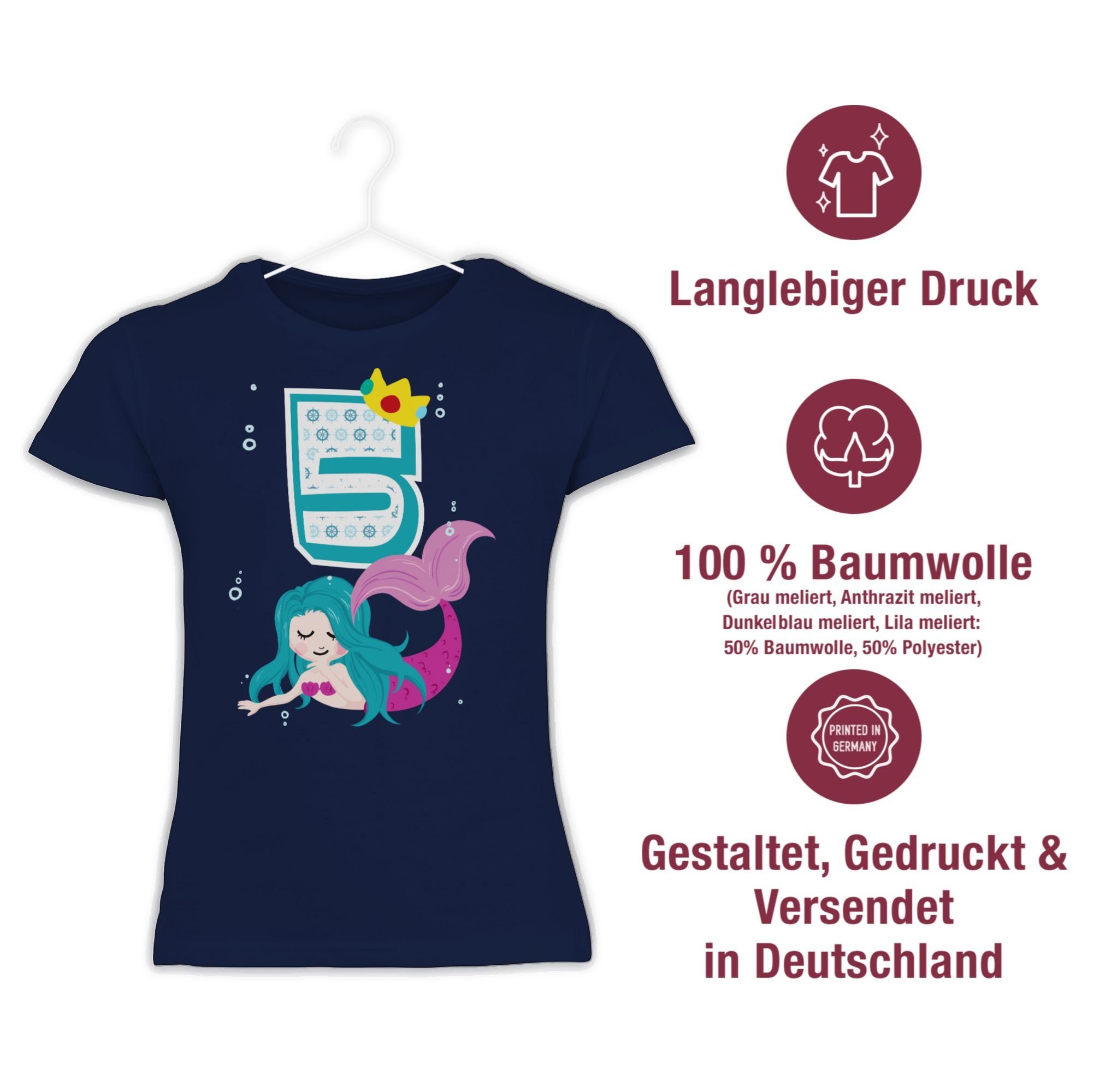 5. 3 T-Shirt Dunkelblau Fünfter Shirtracer Meerjungfrau Geburtstag